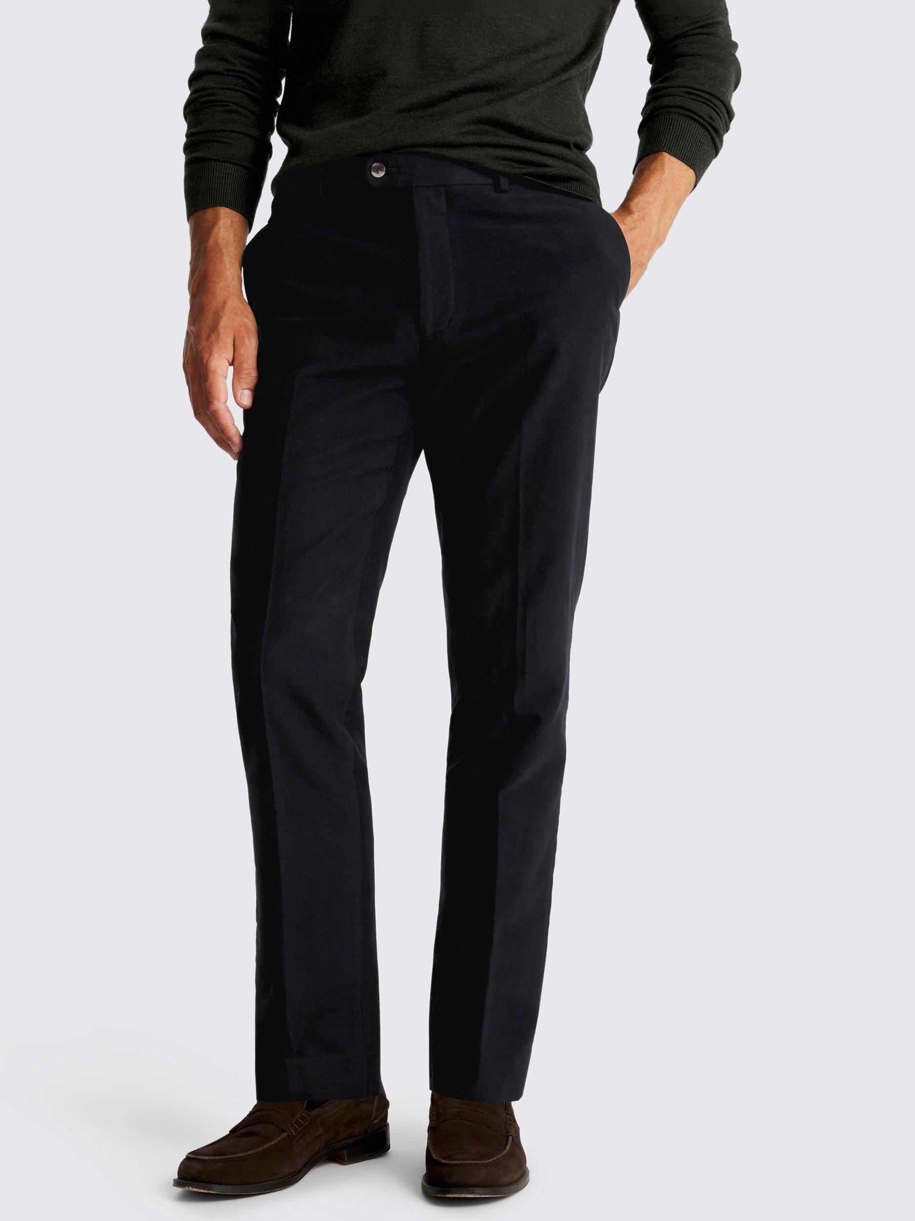Product image 1 of 5, which shows Moss Cotton Molekin Straight Tailored Chinos, Navy, 30S