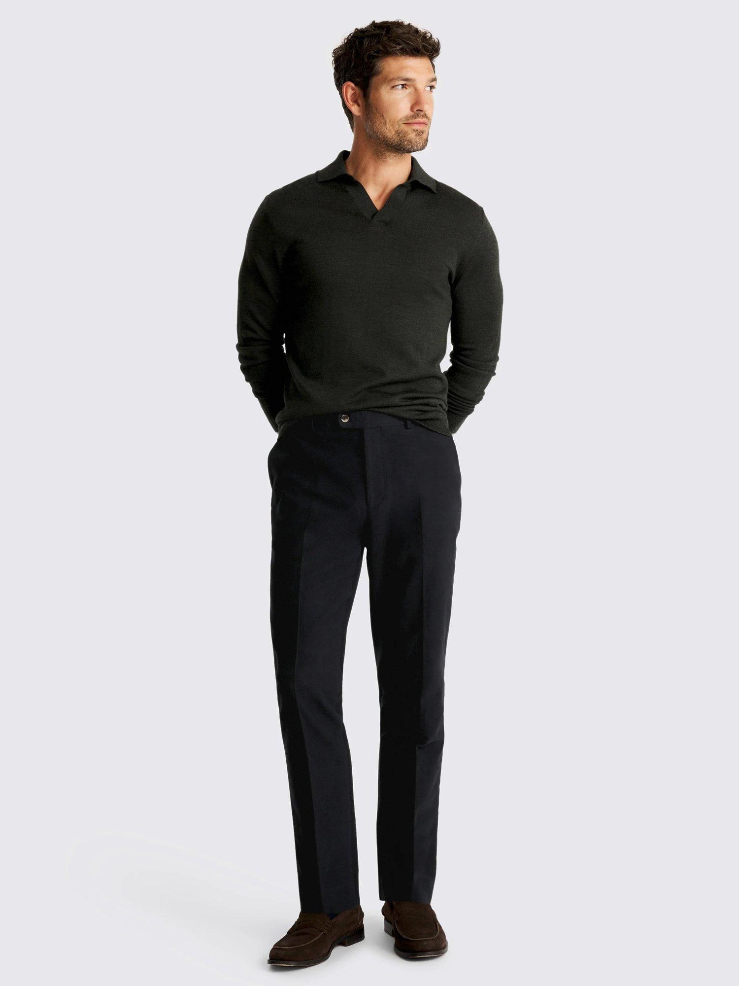 Product image 4 of 5, which shows Moss Cotton Molekin Straight Tailored Chinos, Navy, 30S