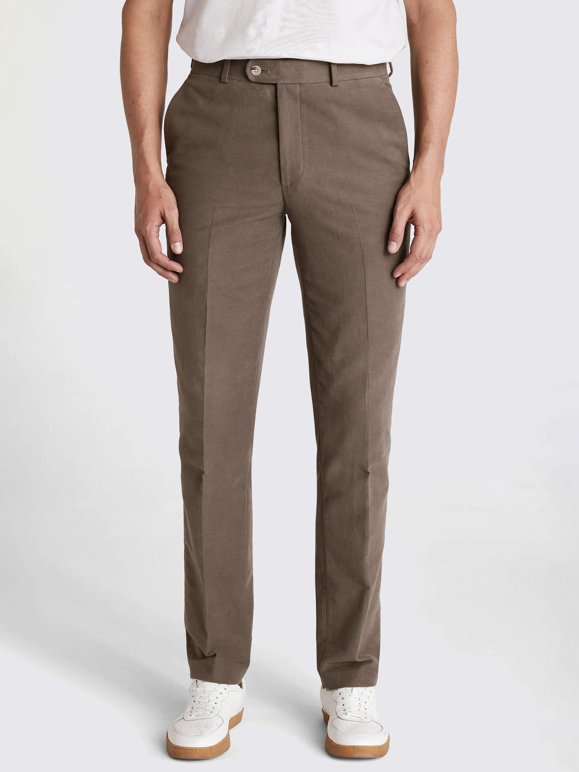 Product image 1 of 4, which shows Moss Cotton Molekin Straight Tailored Chinos, Taupe, 30S
