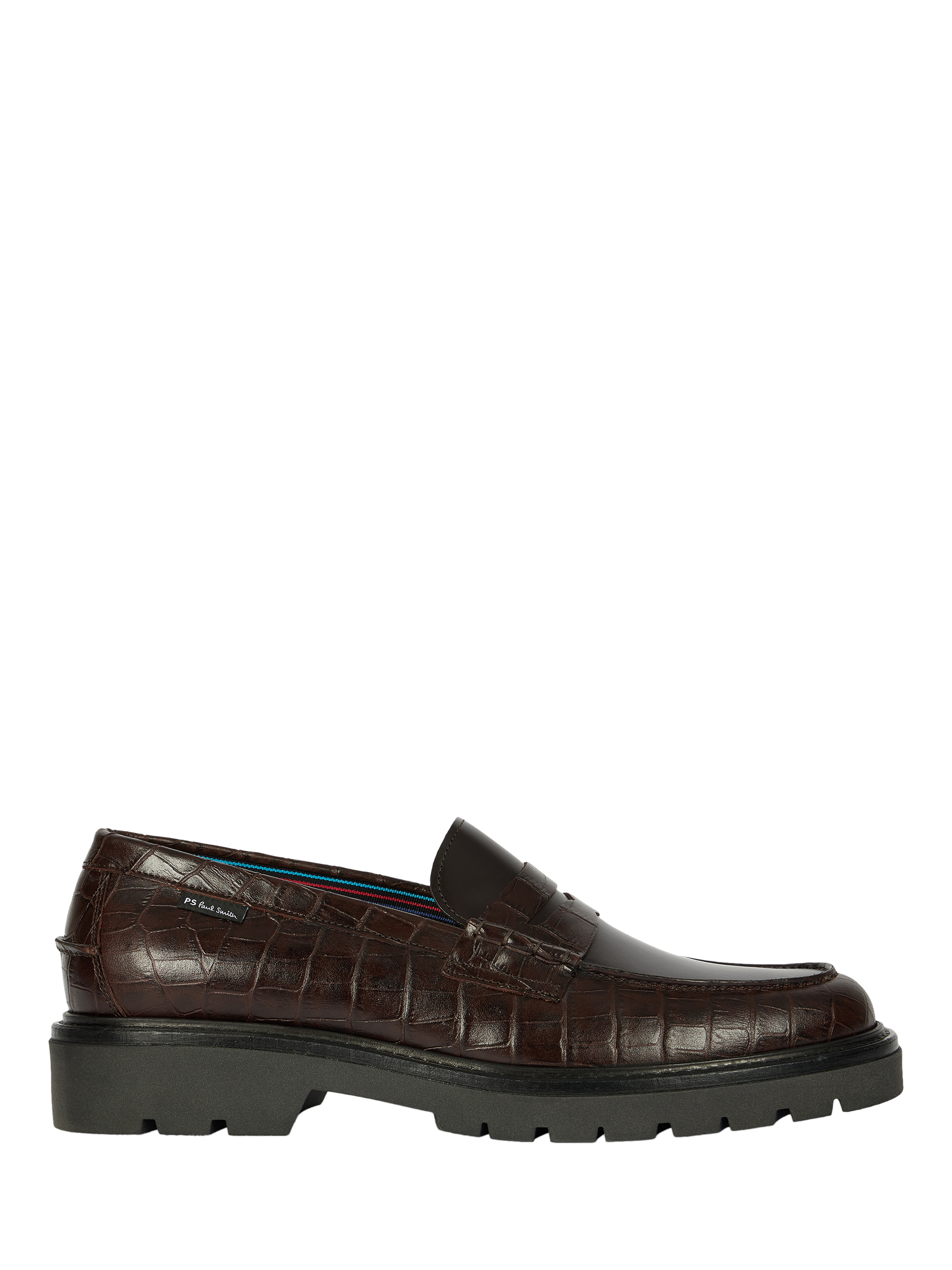 Product image 1 of 5, which shows Paul Smith Bolzano Croc Effect Leather Loafers, Brown, 7