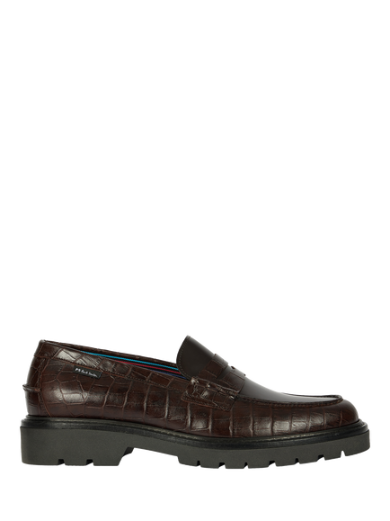 Paul Smith Bolzano Croc Effect Leather Loafers, Brown, Brown