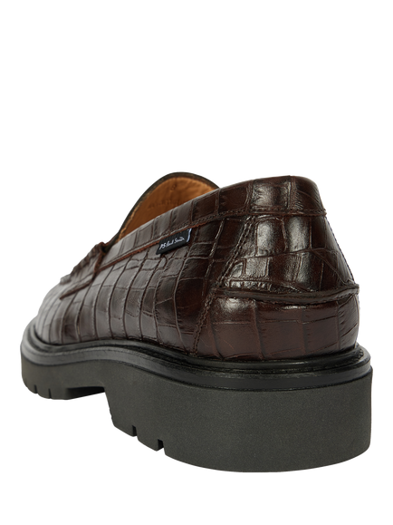 Paul Smith Bolzano Croc Effect Leather Loafers, Brown - view 2, Brown