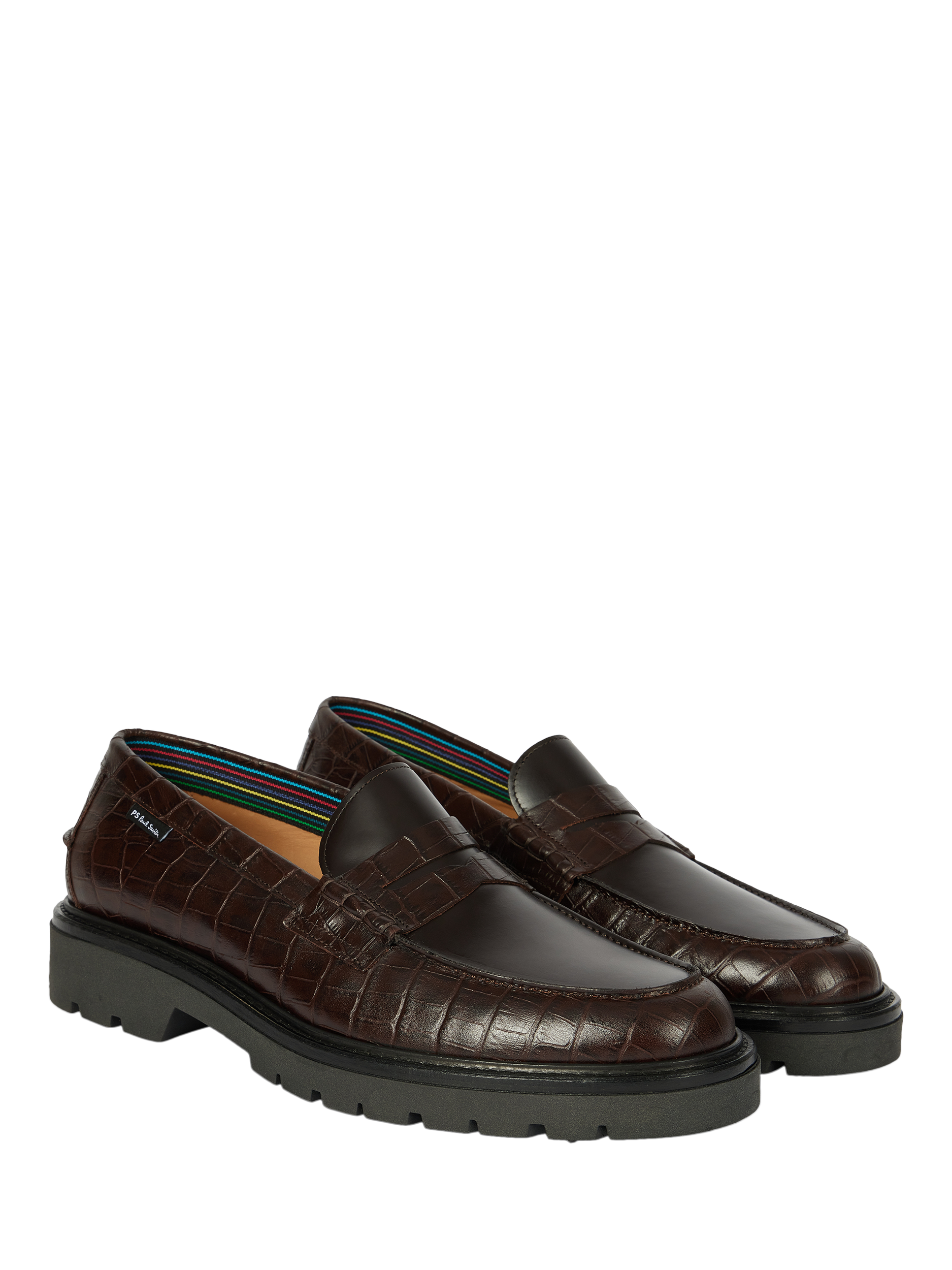 Product image 4 of 5, which shows Paul Smith Bolzano Croc Effect Leather Loafers, Brown, 7