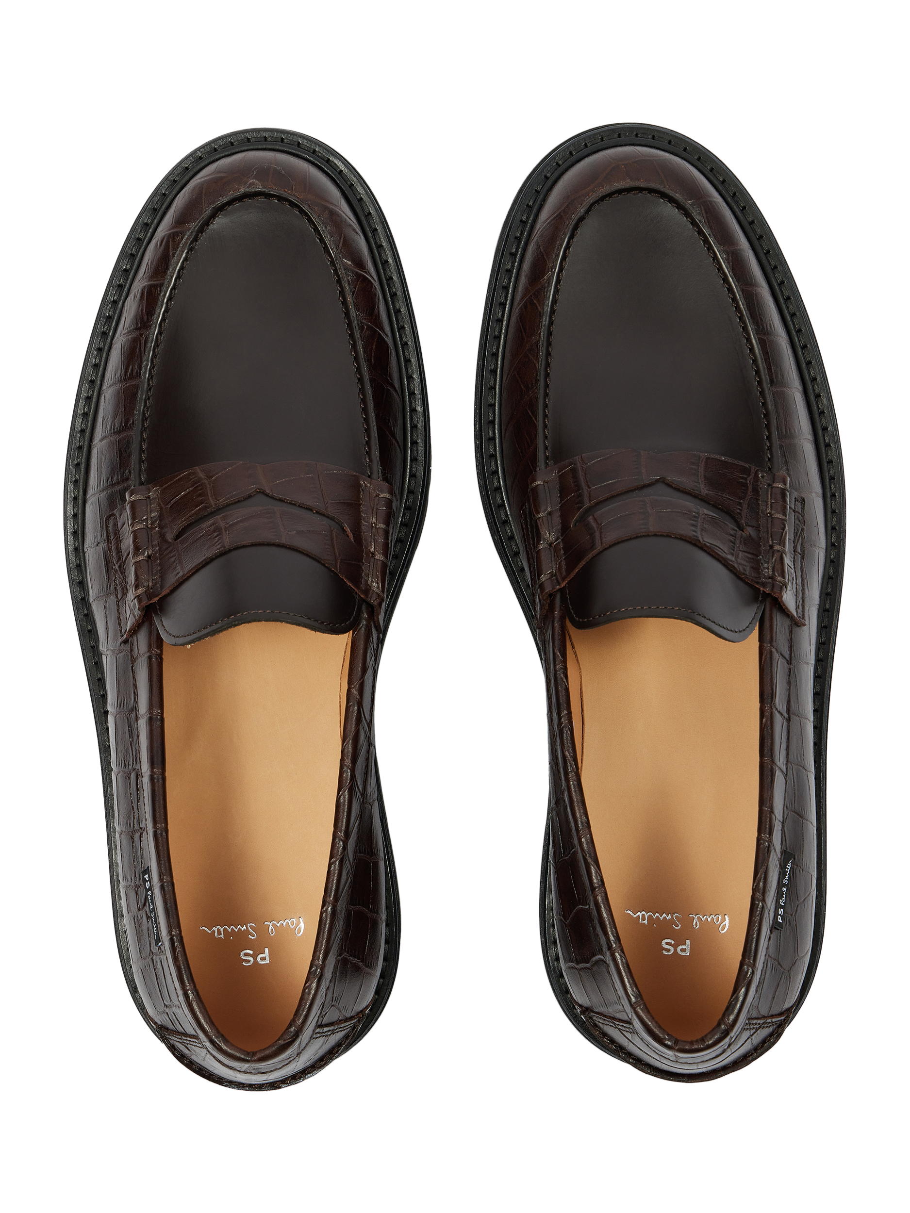 Product image 5 of 5, which shows Paul Smith Bolzano Croc Effect Leather Loafers, Brown, 7