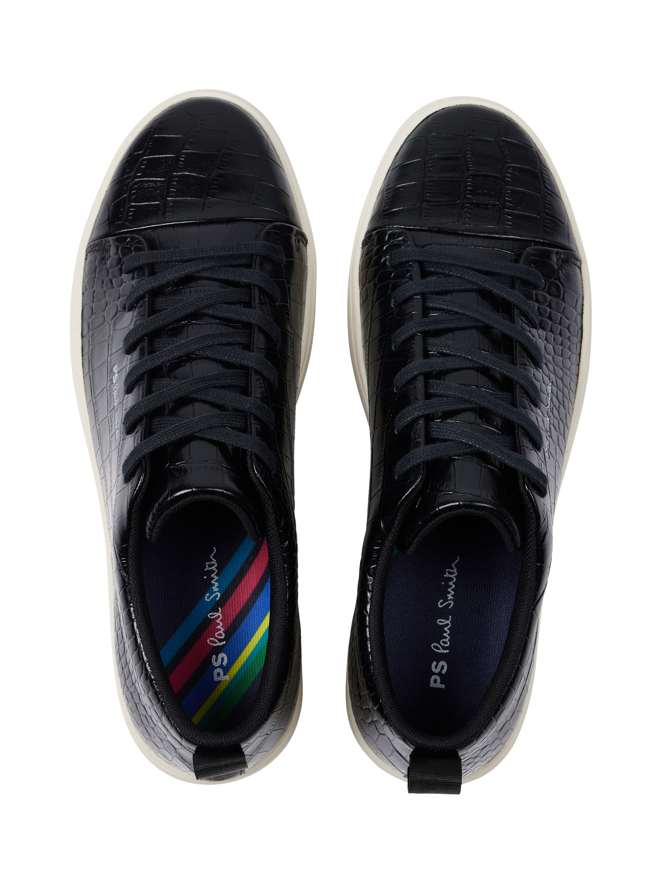 Product image 5 of 5, which shows Paul Smith Lee Croc-Effect Leather Trainers, Black, 7