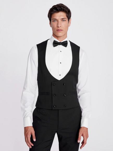 Moss Double-Breasted Slim Fit Waistcoat, Black, Black