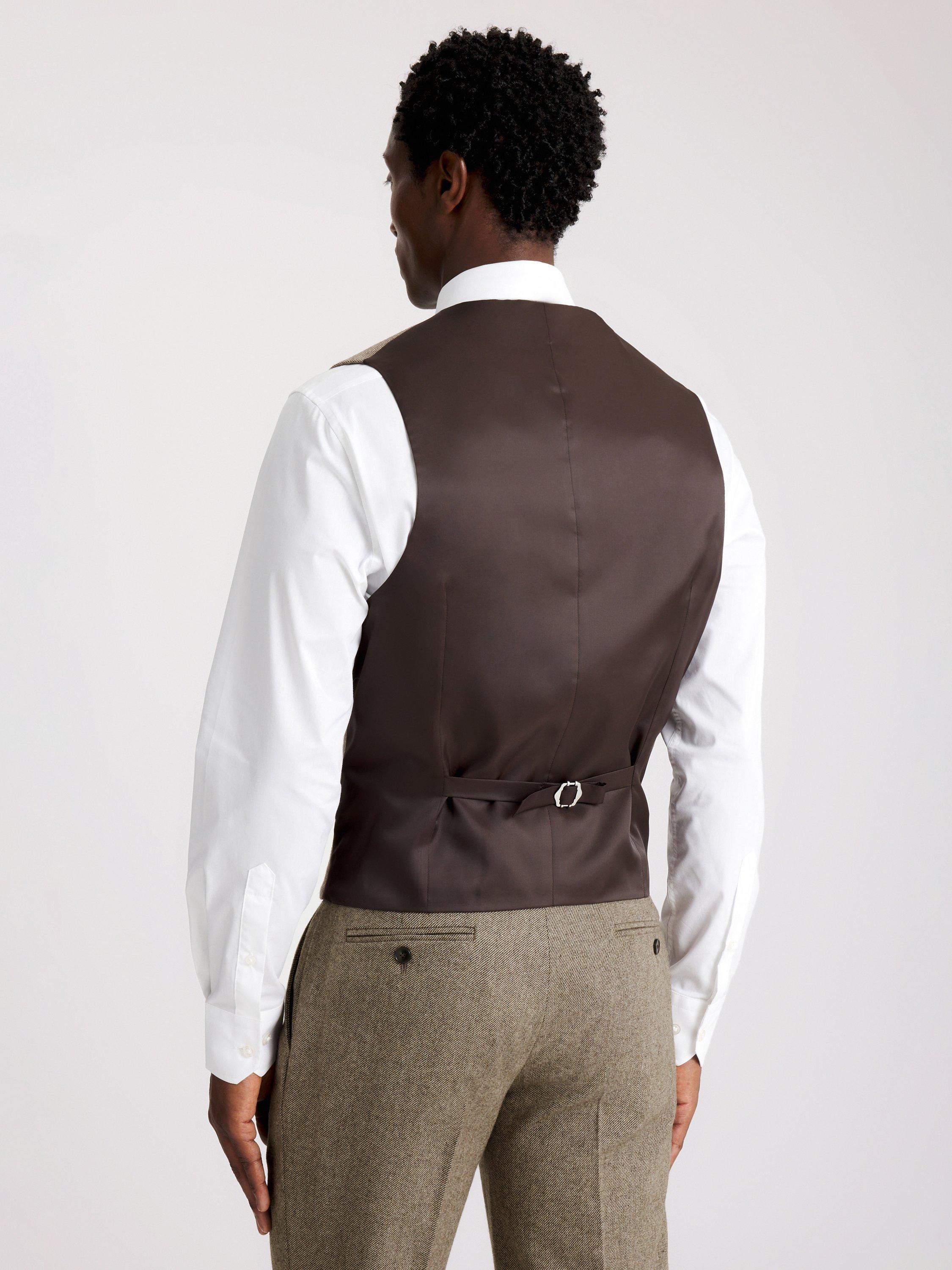 Product image 2 of 3, which shows Moss Slim Fit Wool Blend Double-Breasted Horseshoe Waistcoat, Brown, 36R
