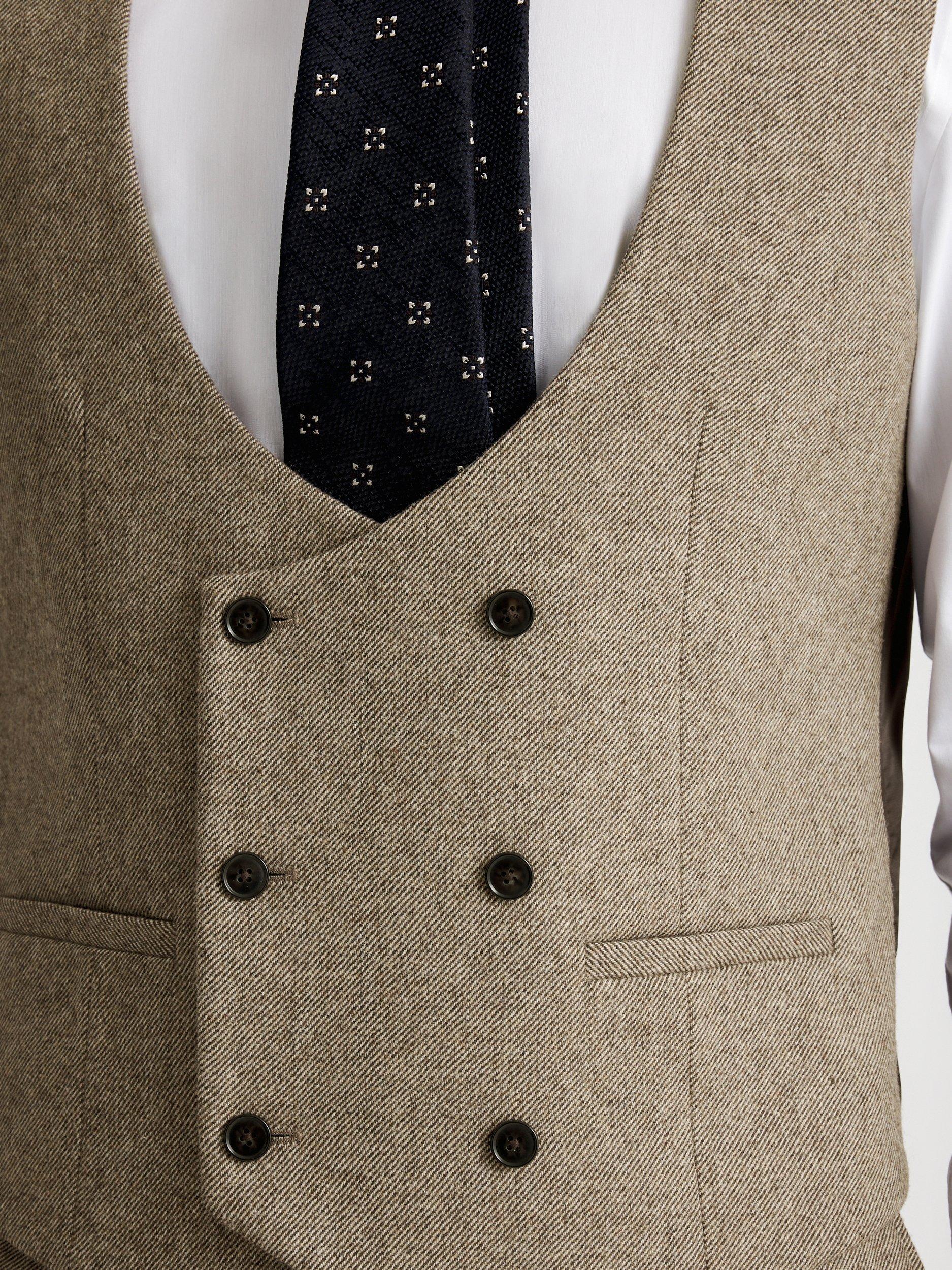 Product image 3 of 3, which shows Moss Slim Fit Wool Blend Double-Breasted Horseshoe Waistcoat, Brown, 36R