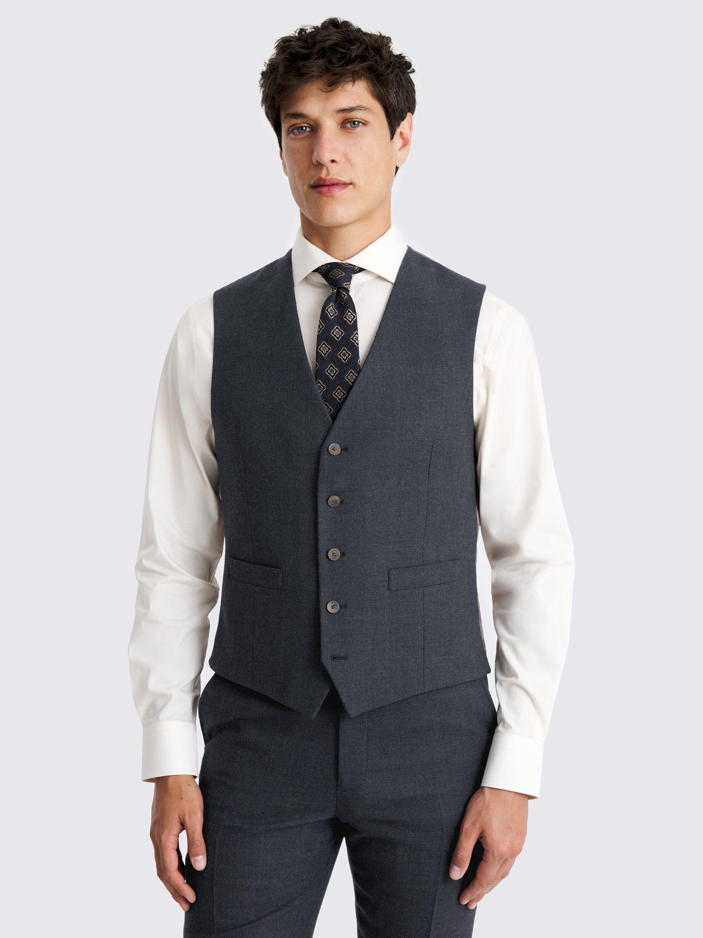 Product image 1 of 3, which shows Moss Tailored Twill Waistcoat, Blue, 36R