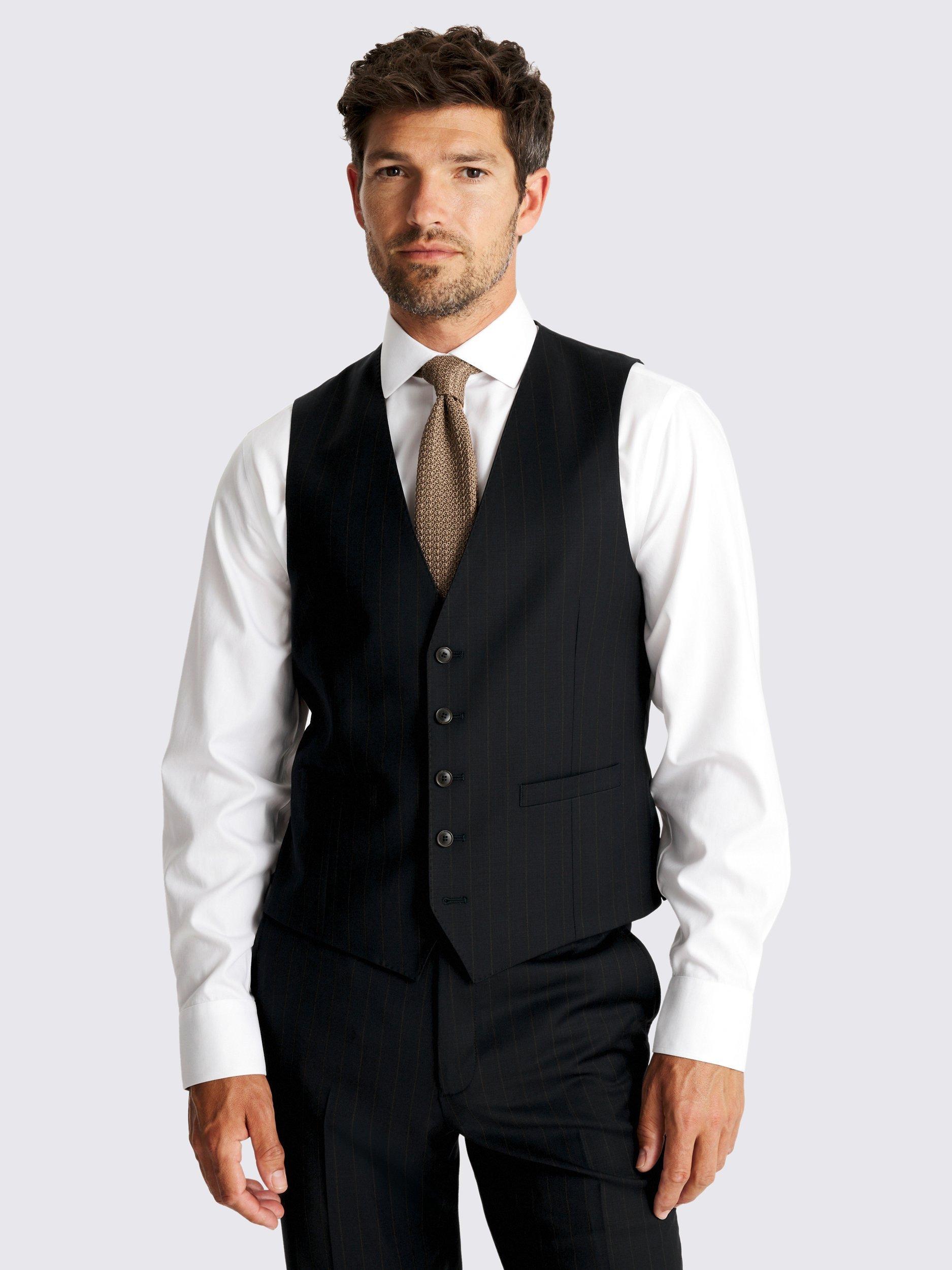Product image 1 of 3, which shows Moss Tailored Fit Striped Wool Blend Waistcoat, Blue, 36R