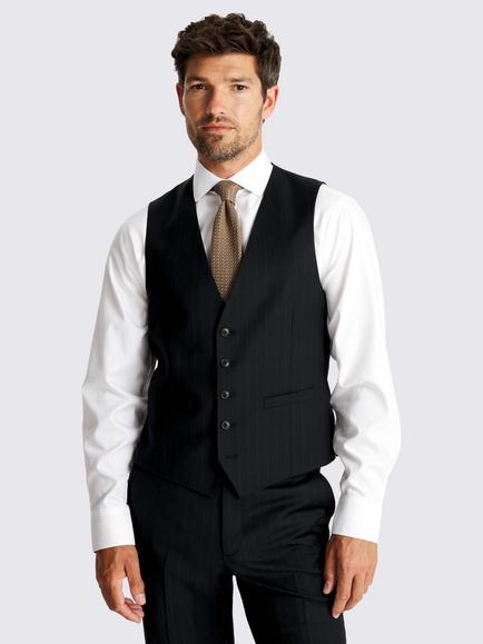 Moss Tailored Fit Wool Blend Performance Stripe Suit Waistcoat, Navy/Brown, Navy/Brown