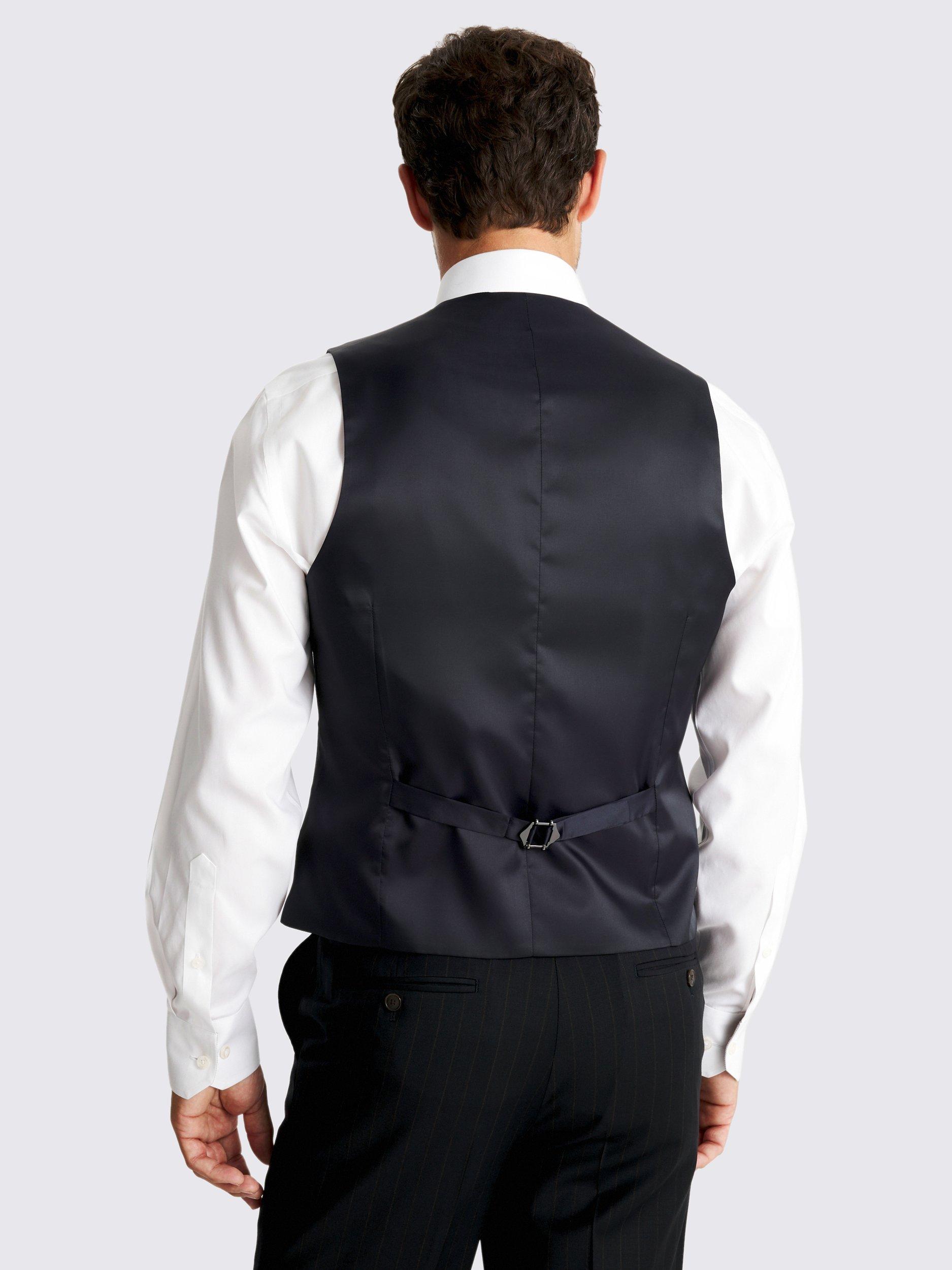 Product image 2 of 3, which shows Moss Tailored Fit Striped Wool Blend Waistcoat, Blue, 36R