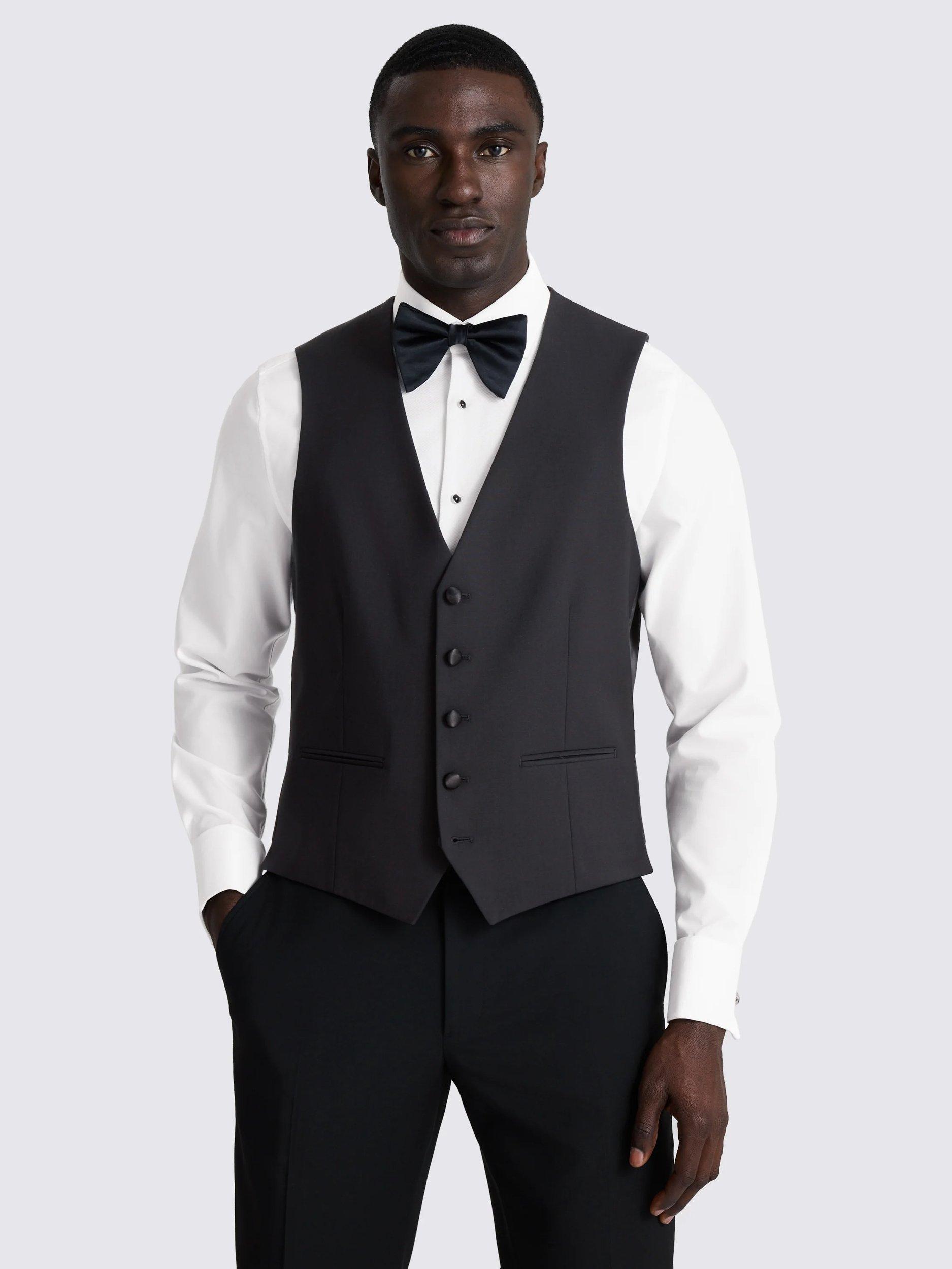Product image 1 of 3, which shows Moss Performance Tailored Fit Wool Blend Waistcoat, Black, 34R
