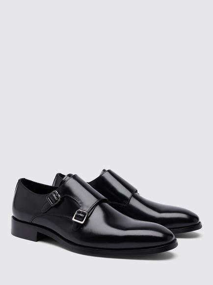 Moss John White Monkton Leather Double Monk Shoes - view 2, Black