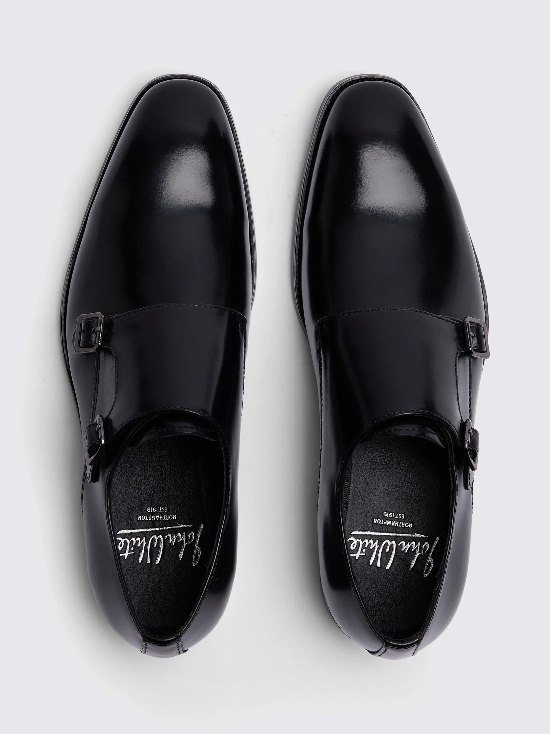 Product image 3 of 5, which shows Moss John White Monkton Leather Double Monk Shoes, Black, 6