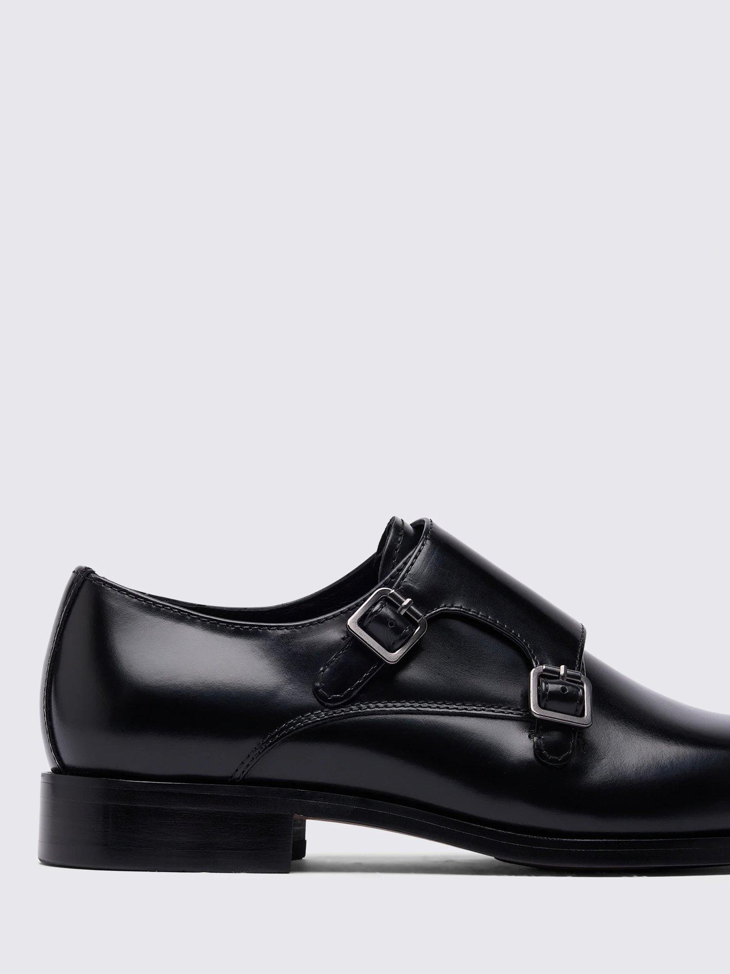 Product image 5 of 5, which shows Moss John White Monkton Leather Double Monk Shoes, Black, 6