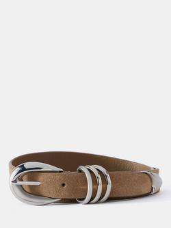 Mint Velvet Suede Buckle Belt, Brown Tan