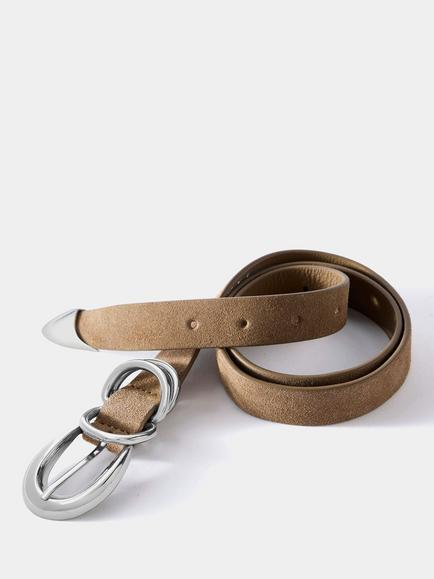 Mint Velvet Suede Buckle Belt - view 2, Brown Tan
