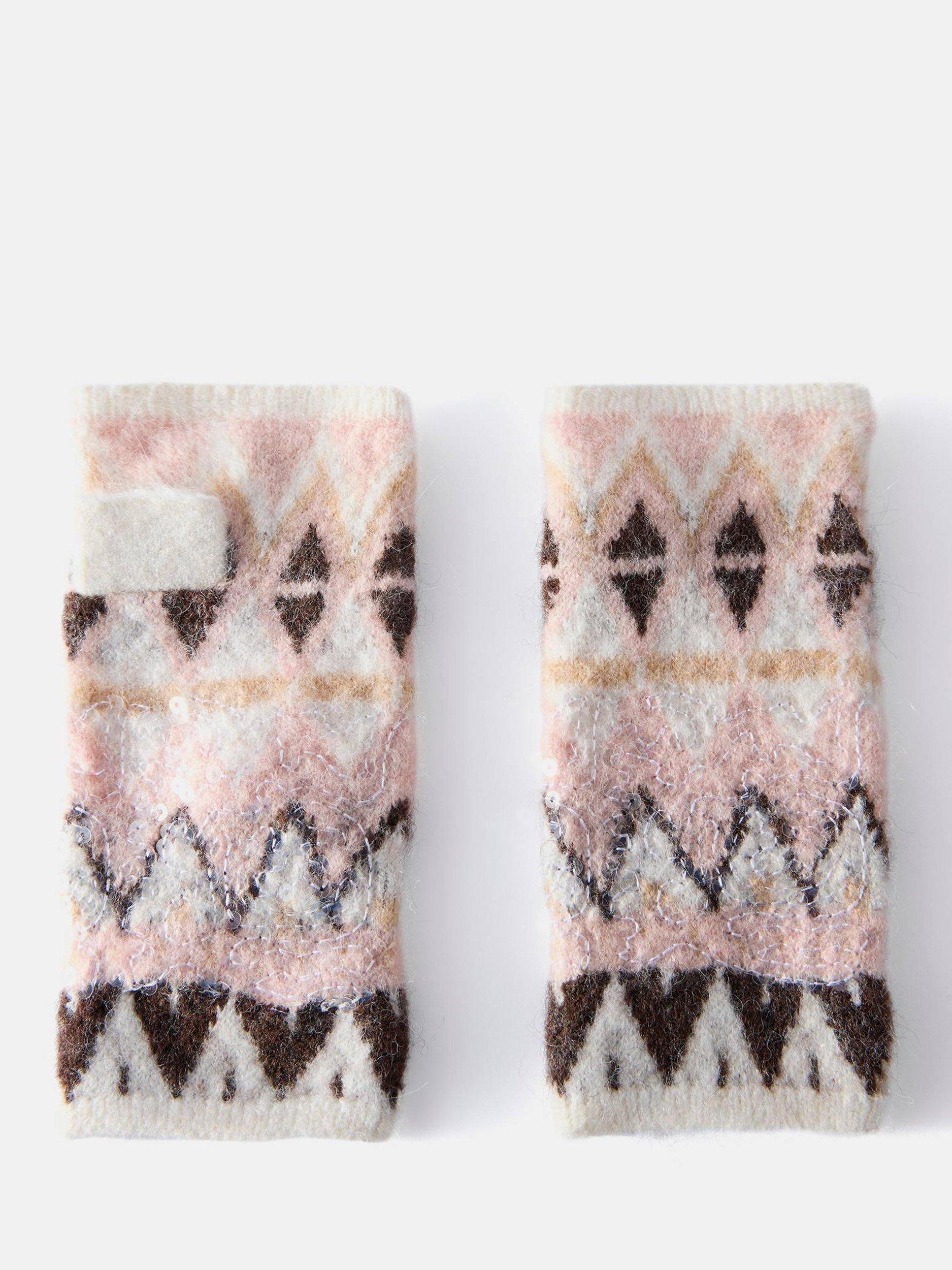 Mint Velvet Fair Isle Fingerless Gloves, Ivory/Multi