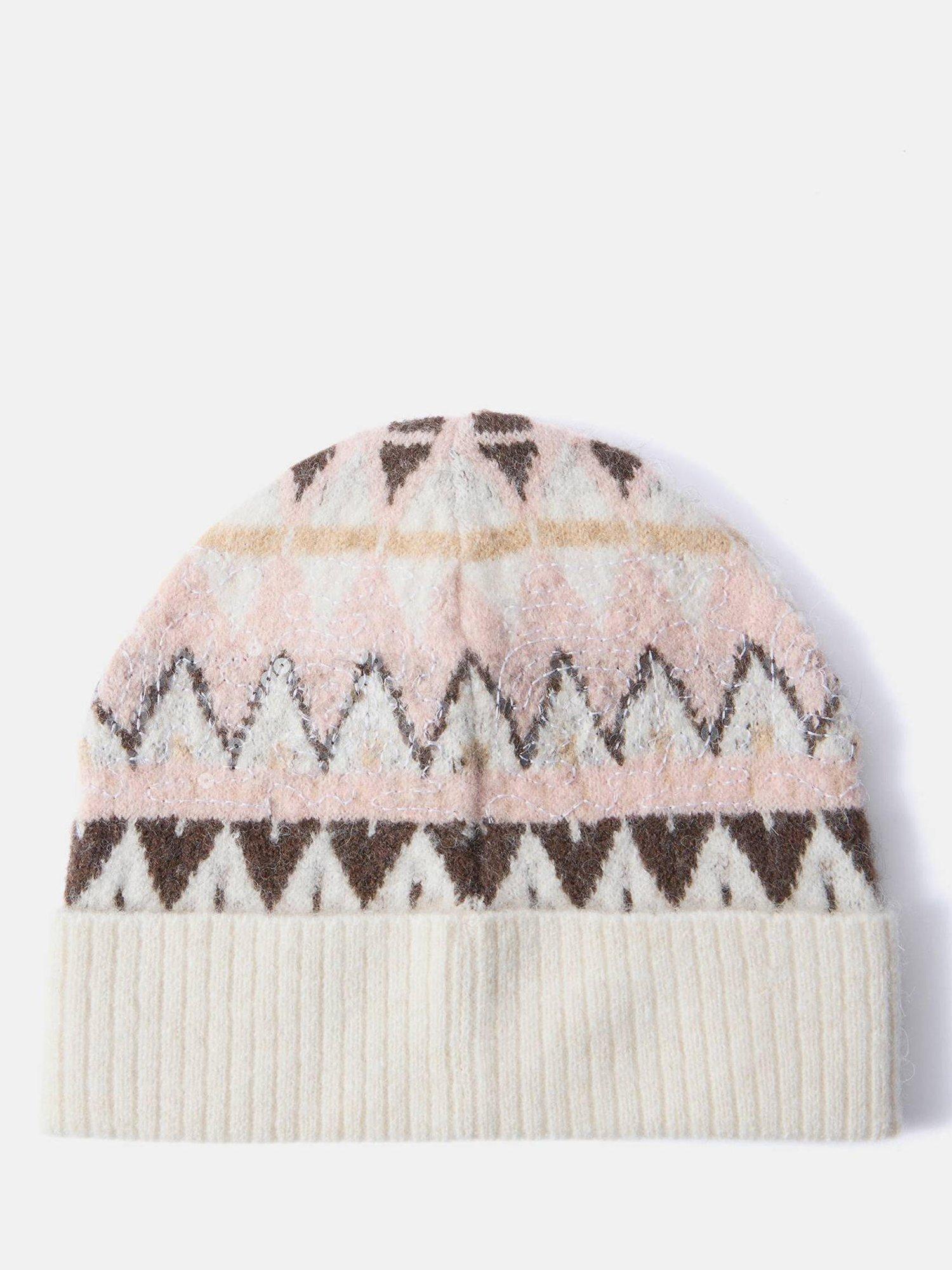 Product image 1 of 2, which shows Mint Velvet Fair Isle Knit Hat, White Ivory, One Size