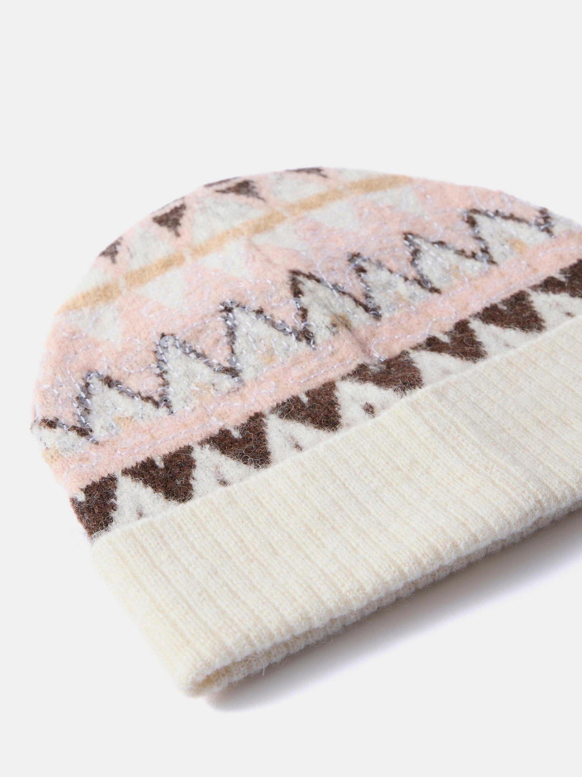 Product image 2 of 2, which shows Mint Velvet Fair Isle Knit Hat, White Ivory, One Size