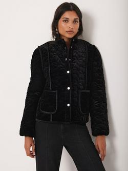 Mint Velvet High Neck Velvet Padded Jacket, Black