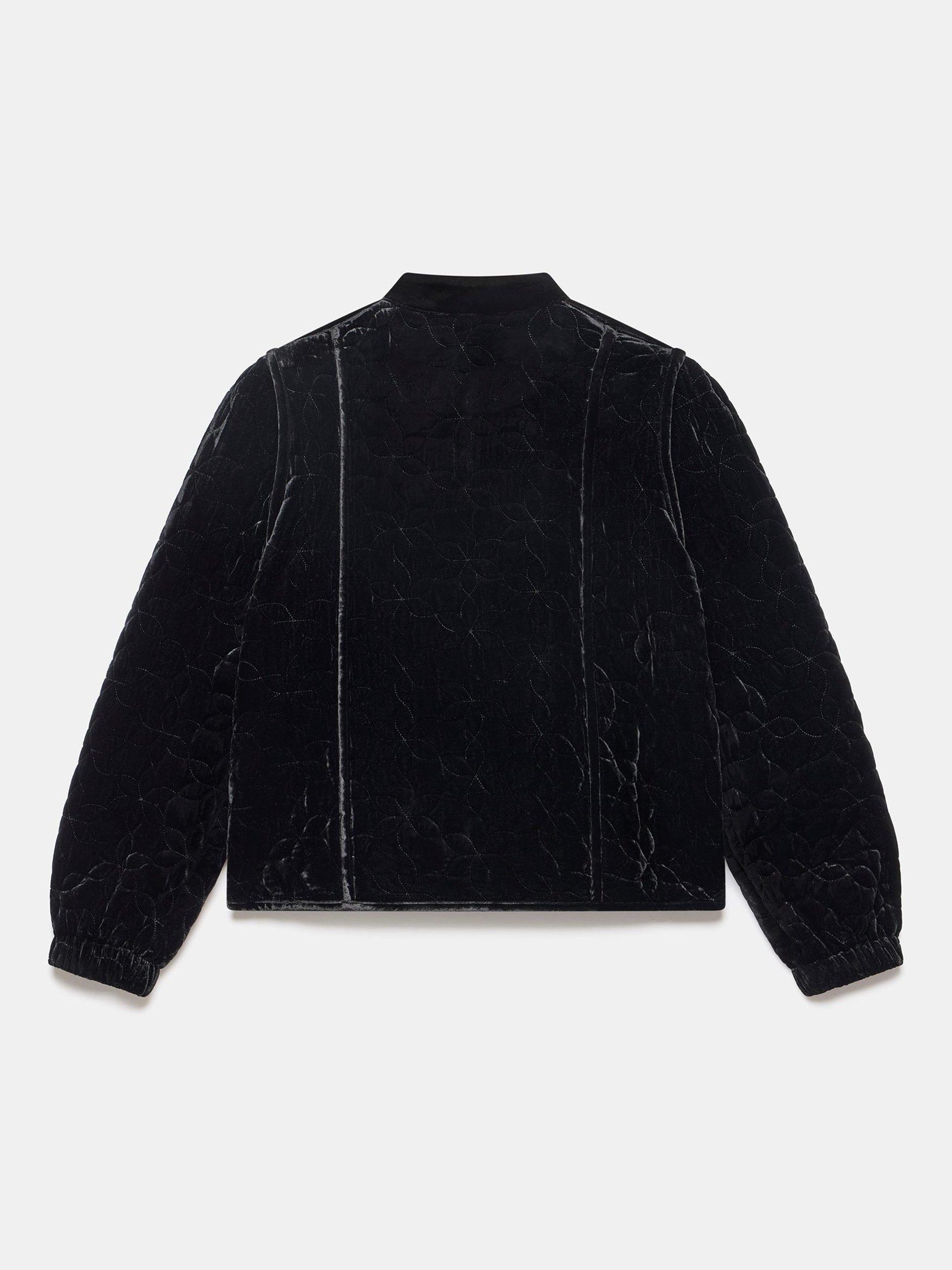 Product image 8 of 8, which shows Mint Velvet High Neck Velvet Padded Jacket, Black, XS