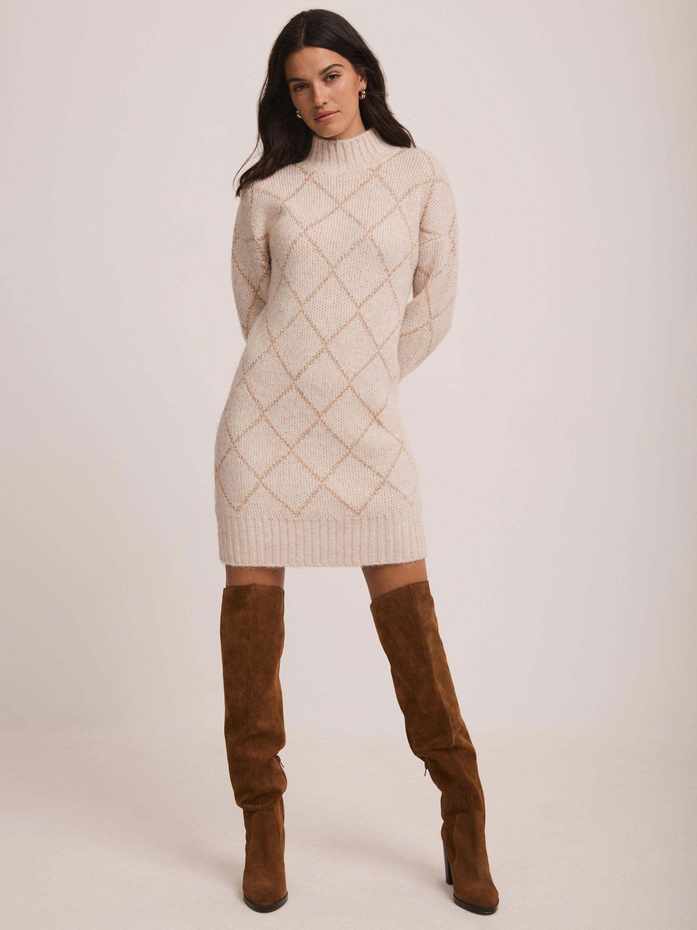 Product image 1 of 8, which shows Mint Velvet Sequin Knit Mini Dress, Natural, XS