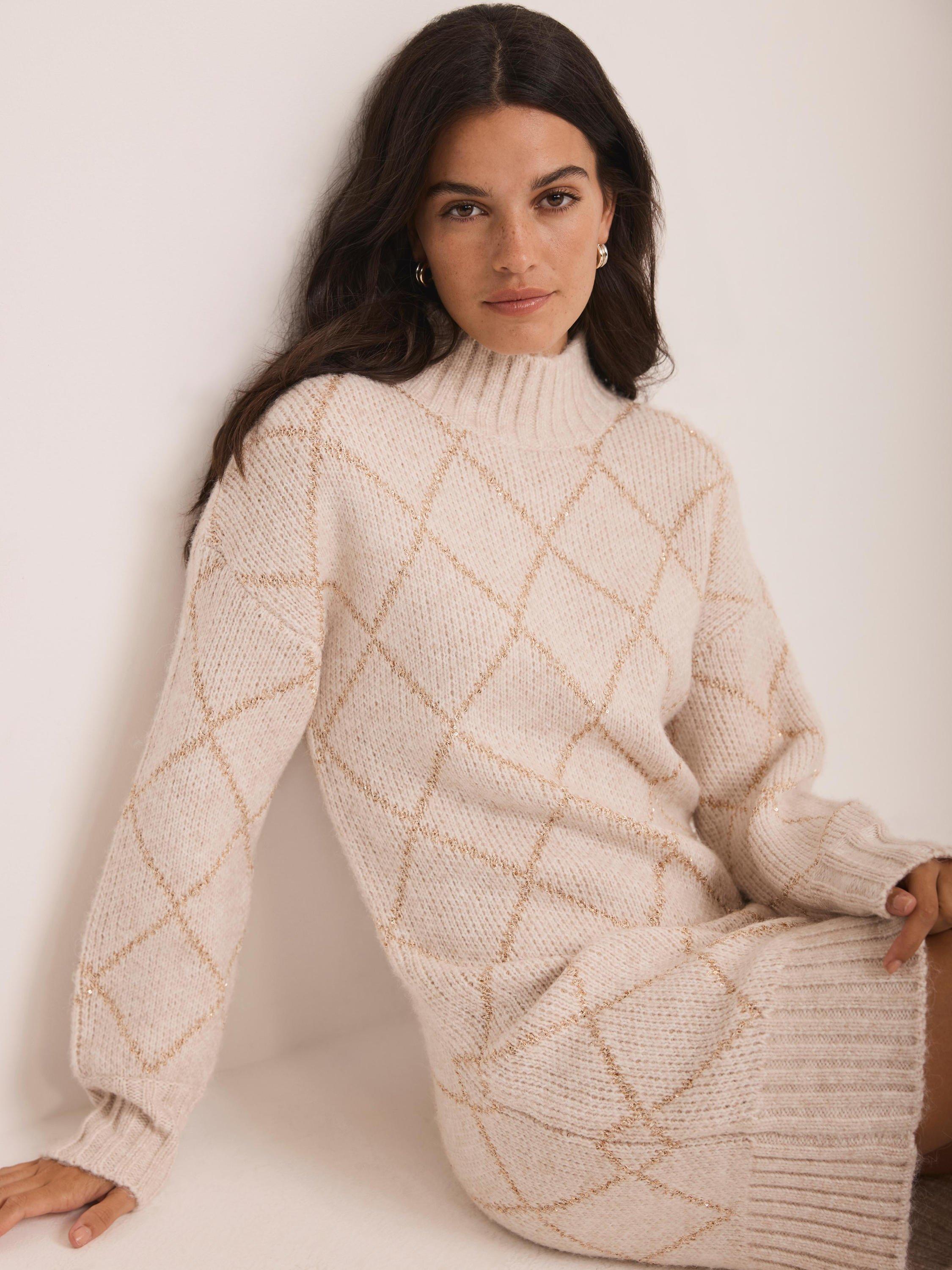 Product image 3 of 8, which shows Mint Velvet Sequin Knit Mini Dress, Natural, XS