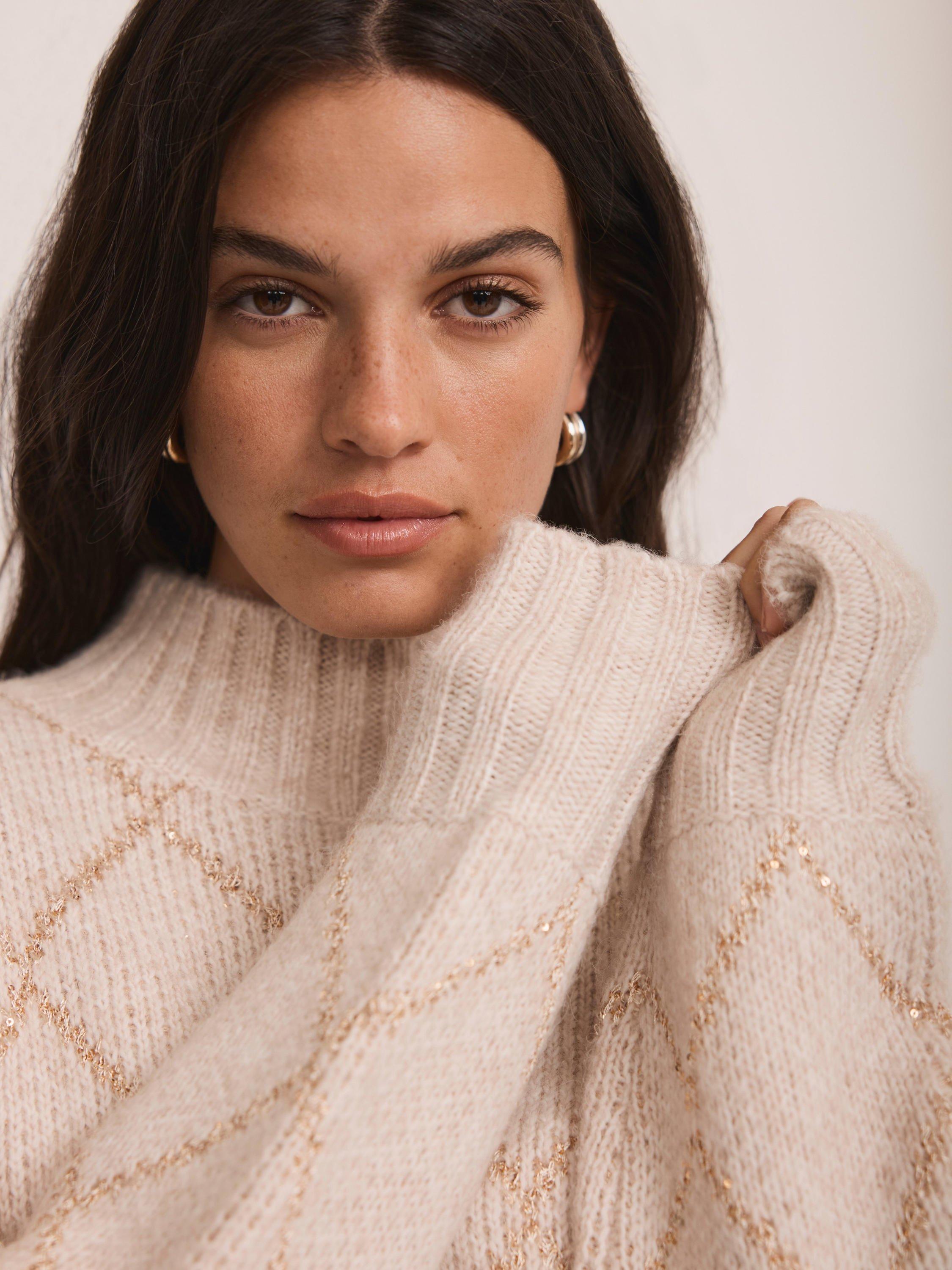 Product image 4 of 8, which shows Mint Velvet Sequin Knit Mini Dress, Natural, XS