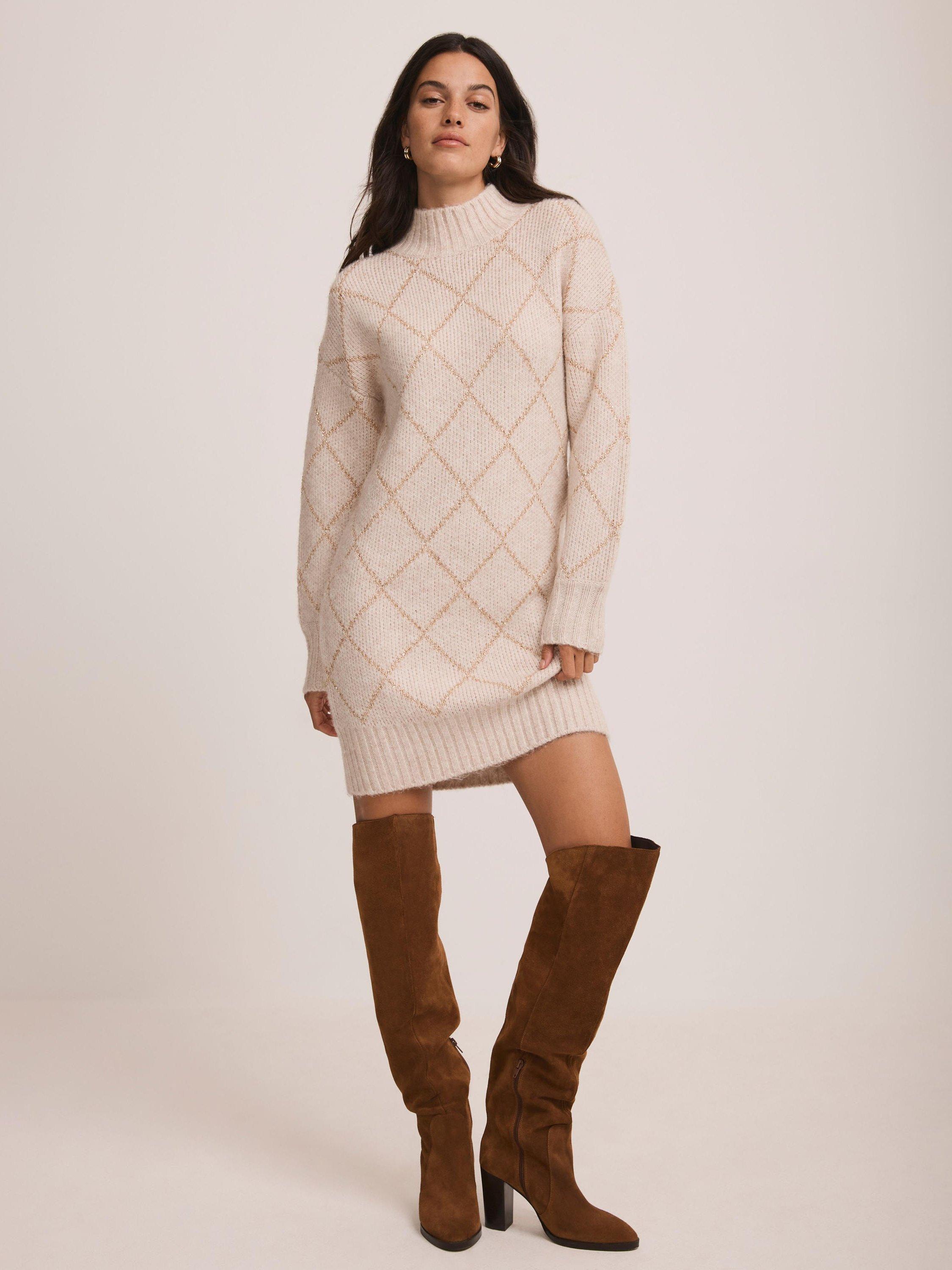 Product image 5 of 8, which shows Mint Velvet Sequin Knit Mini Dress, Natural, XS