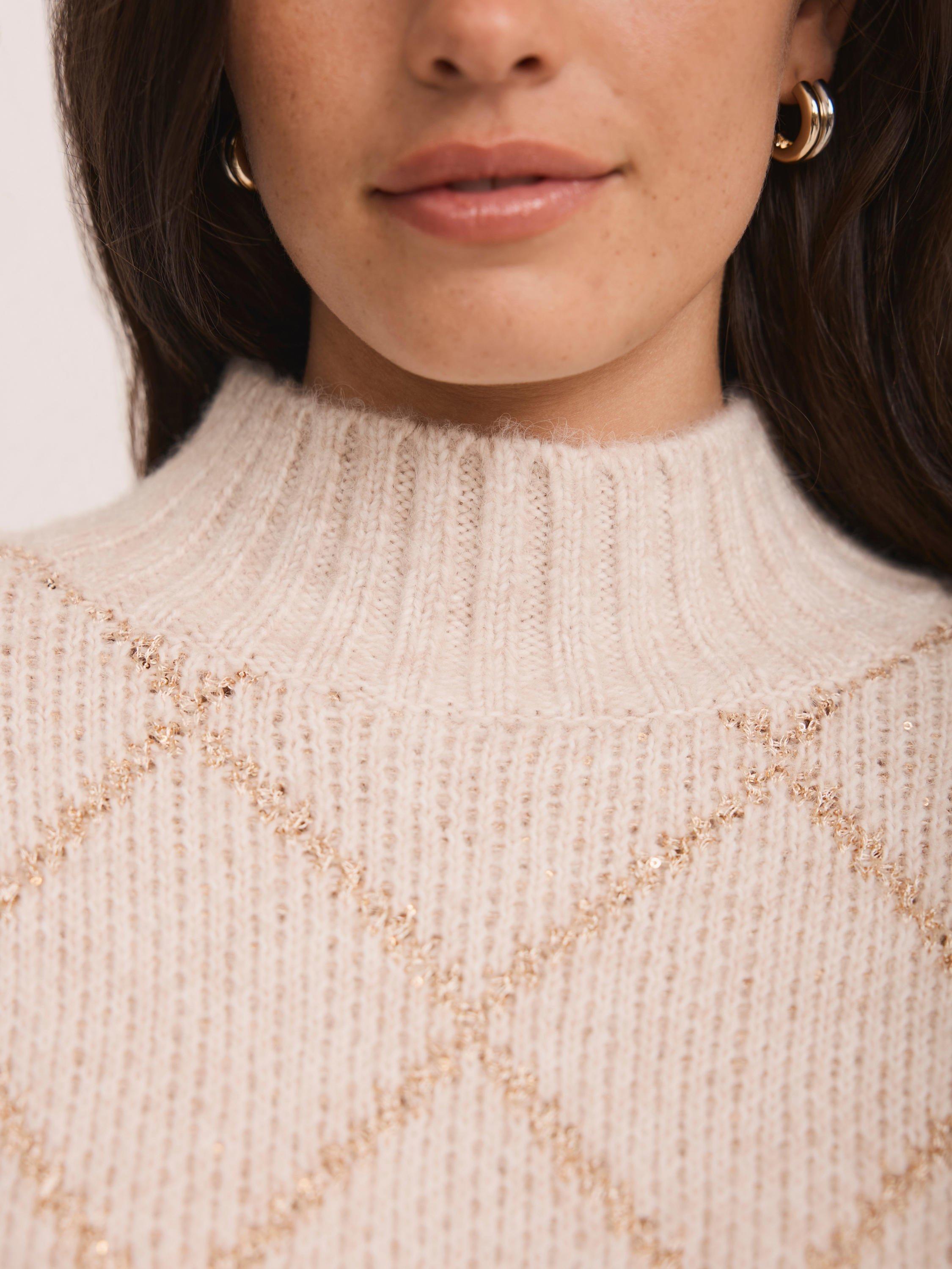 Product image 6 of 8, which shows Mint Velvet Sequin Knit Mini Dress, Natural, XS