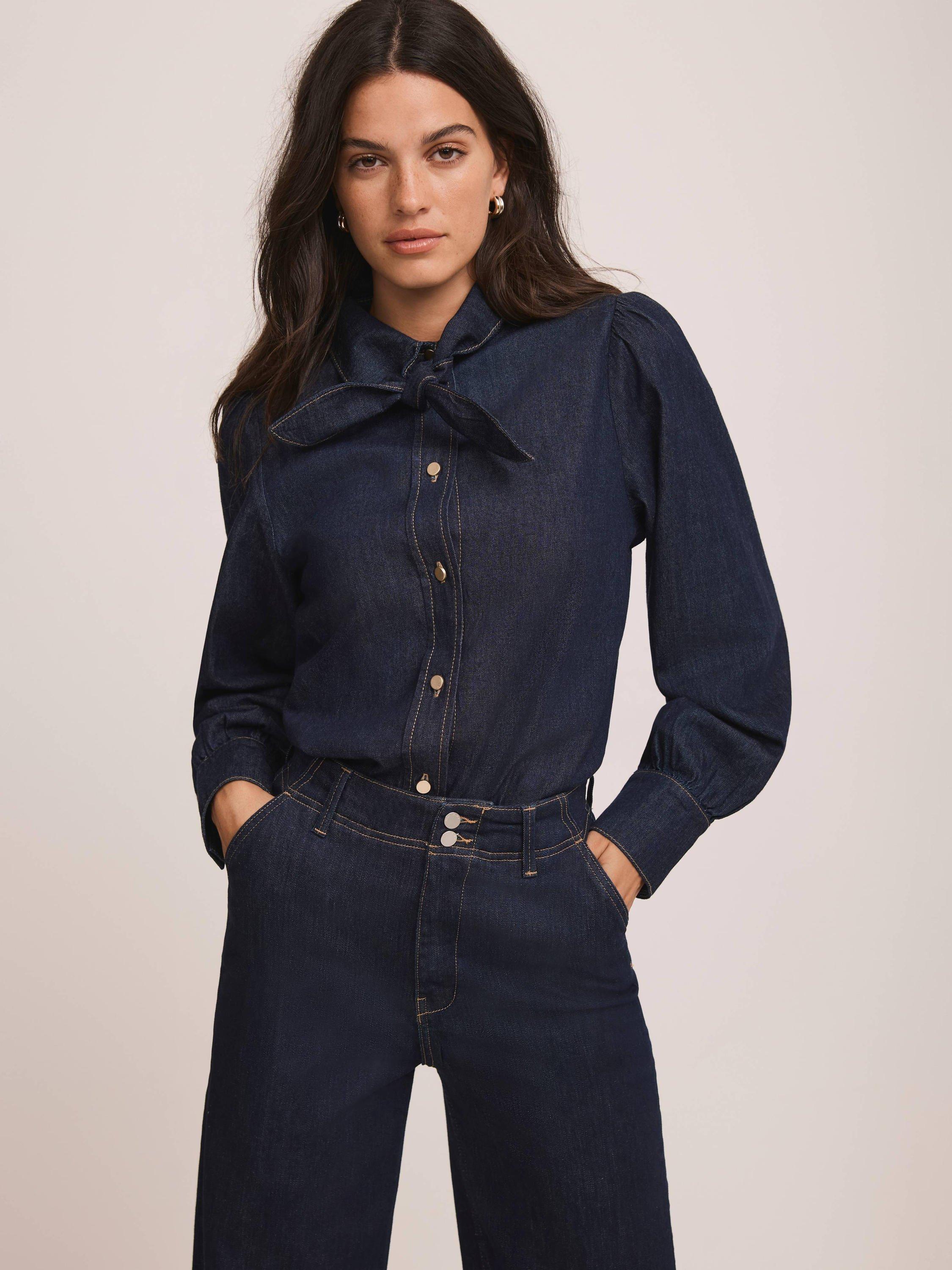 Mint Velvet Tie Neck Denim Blouse