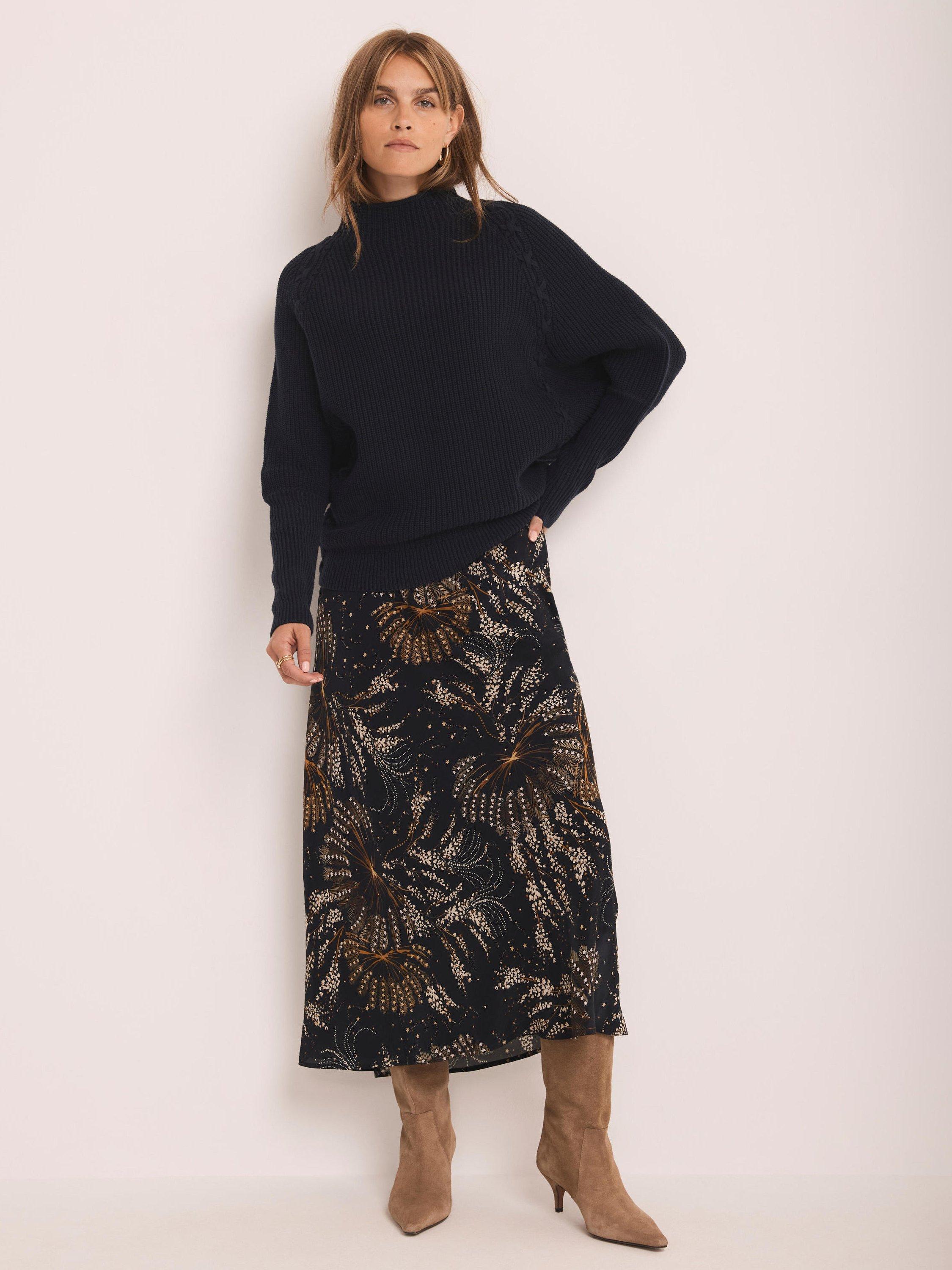 Product image 1 of 8, which shows Mint Velvet Printed Slip Skirt, Black/Multi, XS