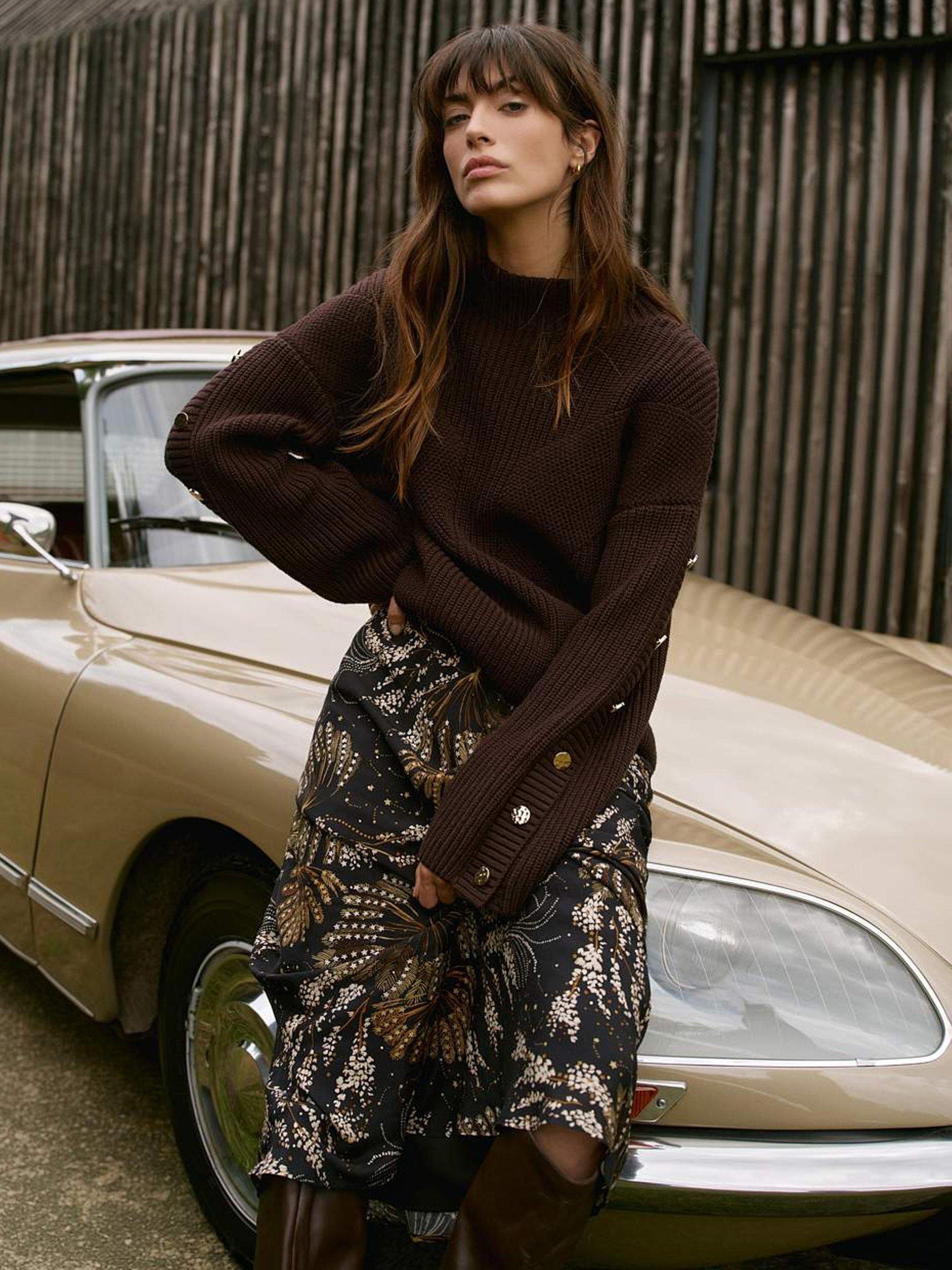 Product image 2 of 8, which shows Mint Velvet Printed Slip Skirt, Black/Multi, XS