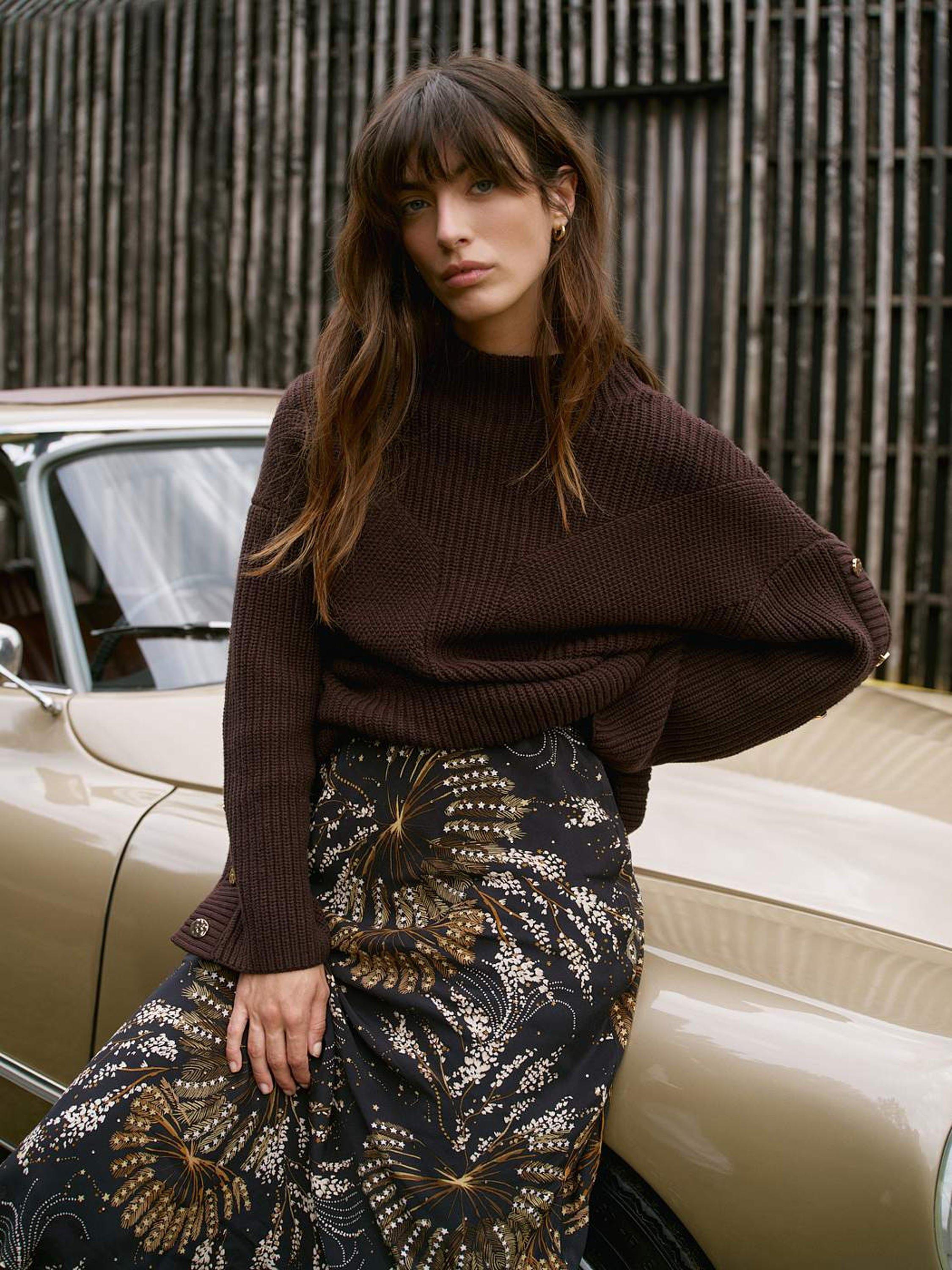 Product image 3 of 8, which shows Mint Velvet Printed Slip Skirt, Black/Multi, XS