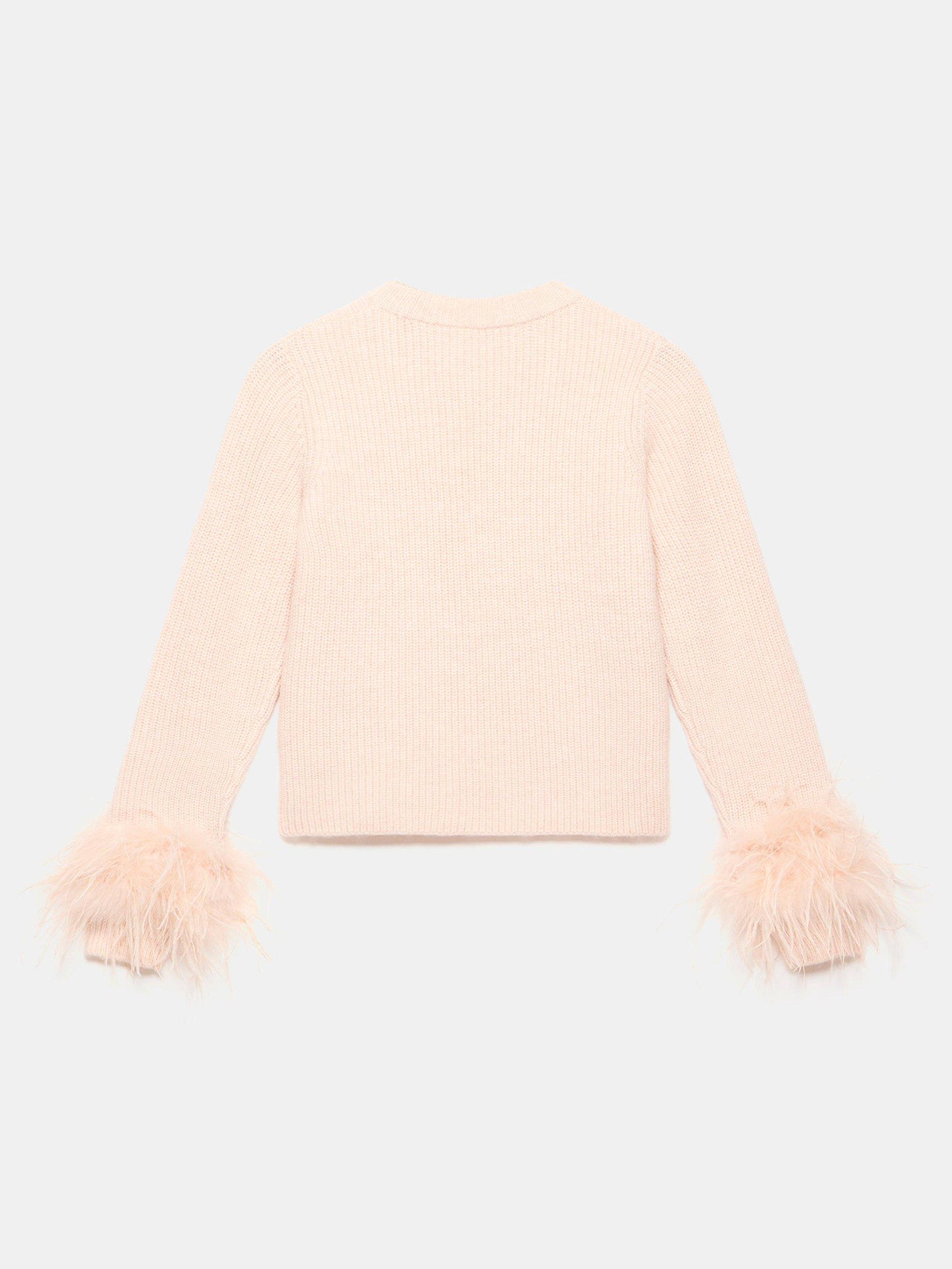 Product image 5 of 5, which shows Mint Velvet Feather Trim Jumper, Light Pink, S