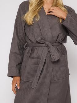 Loungeable Cotton Waffle Dressing Gown - view 2, Charcoal