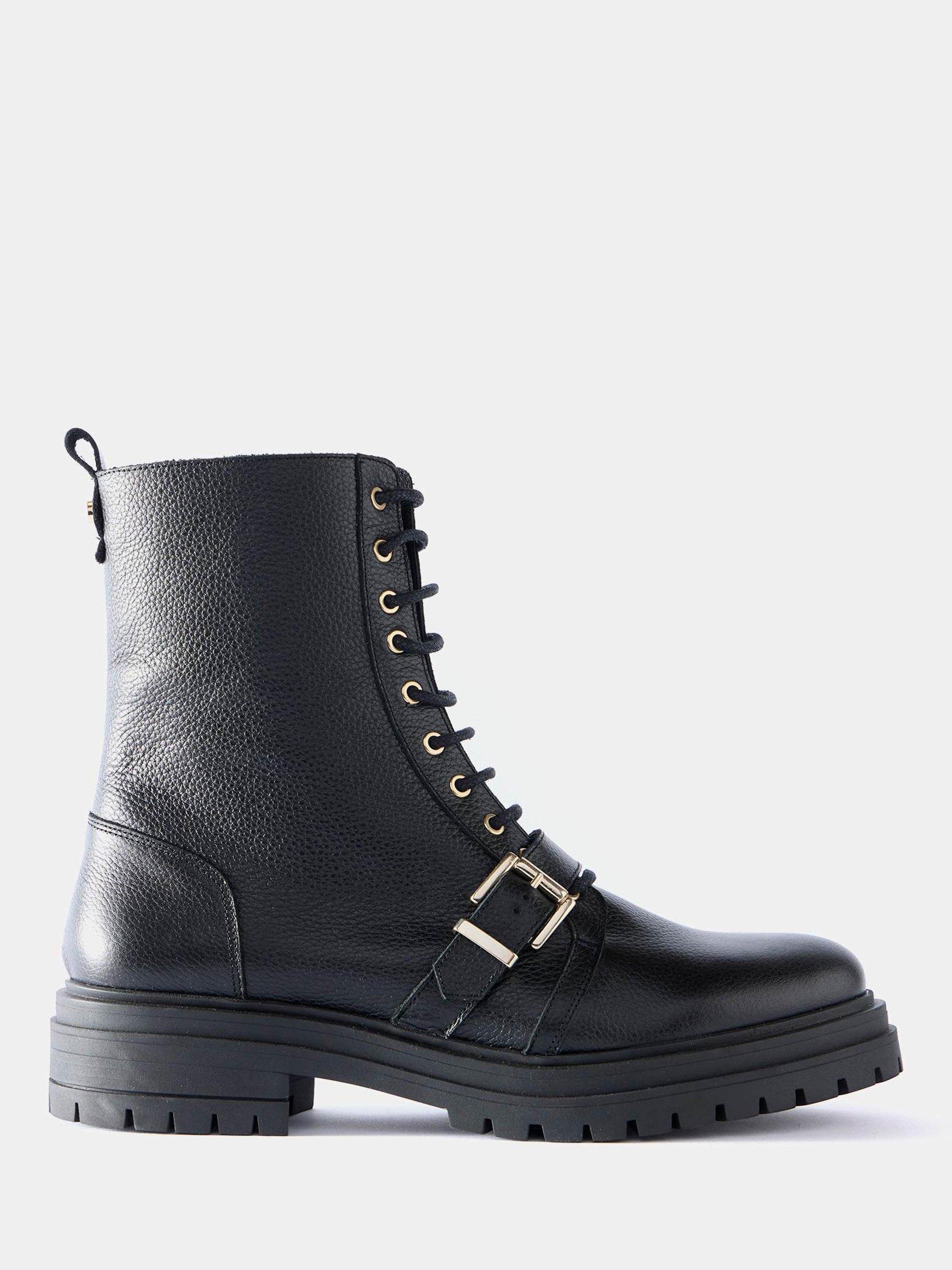 Product image 1 of 3, which shows Mint Velvet Leather Ankle Biker Boots, Black, 4