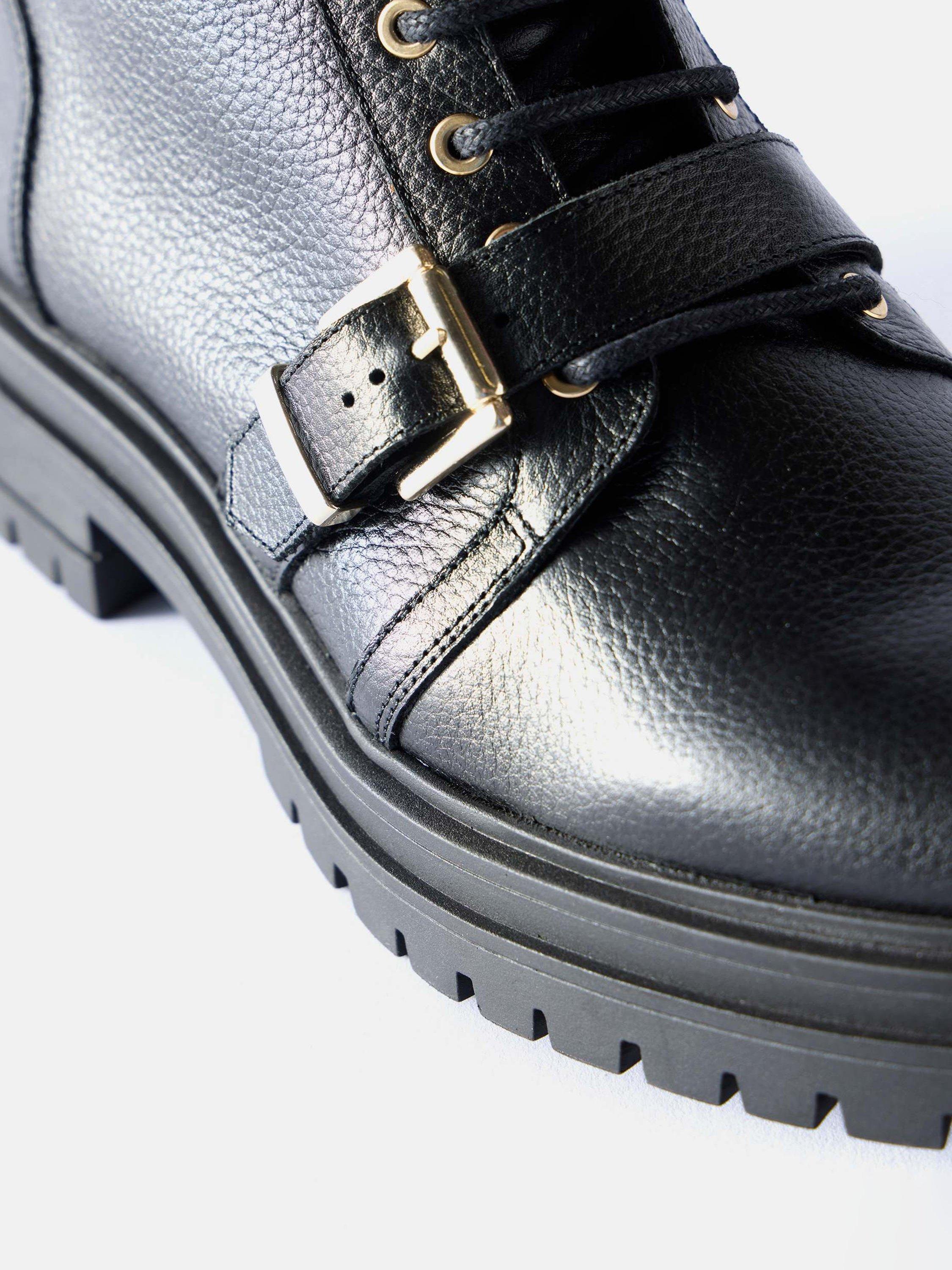 Product image 3 of 3, which shows Mint Velvet Leather Ankle Biker Boots, Black, 4