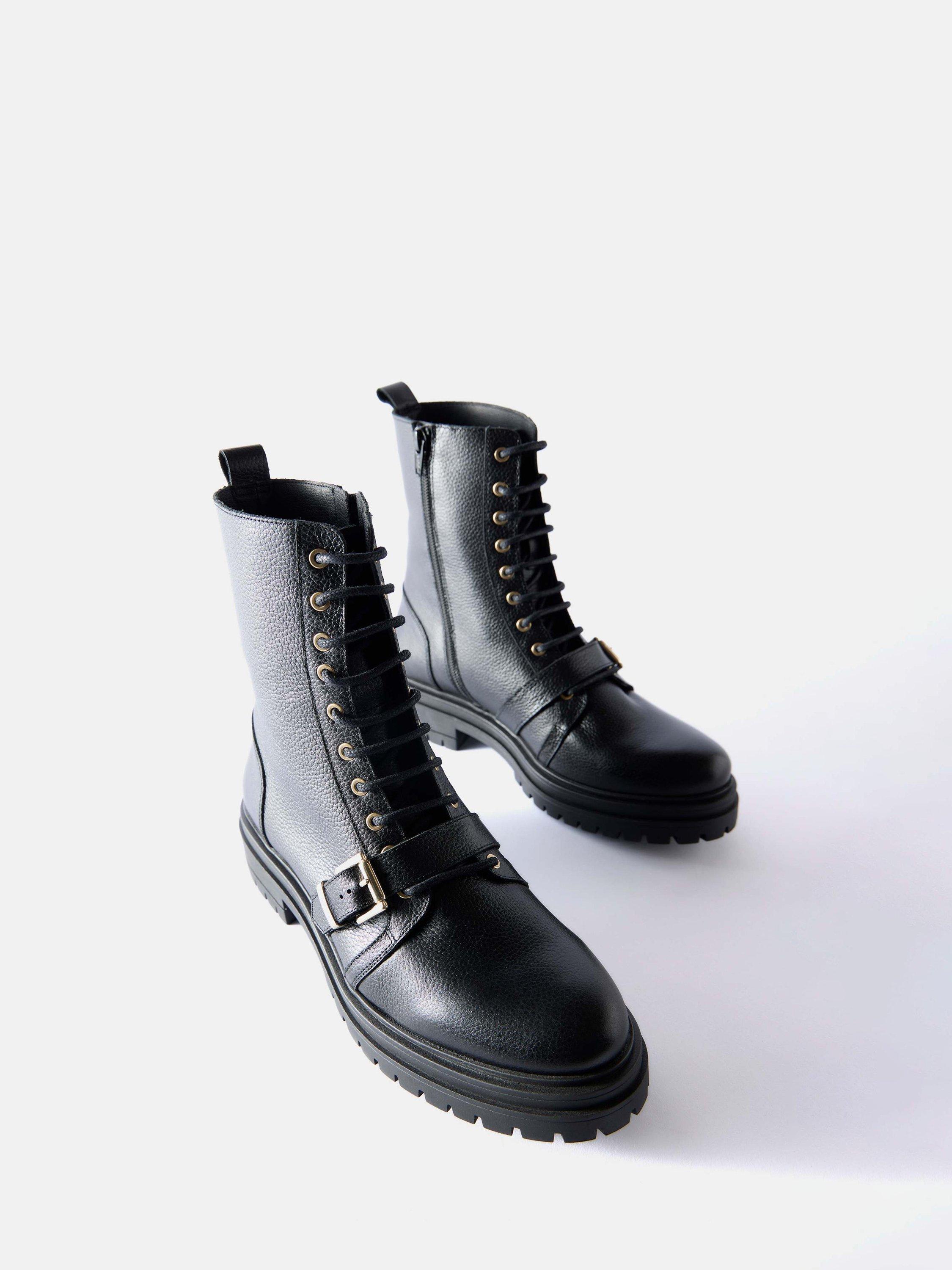 Product image 2 of 3, which shows Mint Velvet Leather Ankle Biker Boots, Black, 4