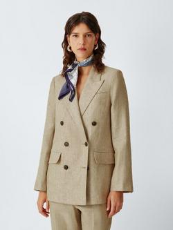 John Lewis Double Breasted Linen Blazer, Natural