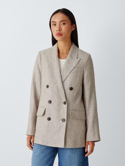 John Lewis Double Breasted Linen Blazer, Natural