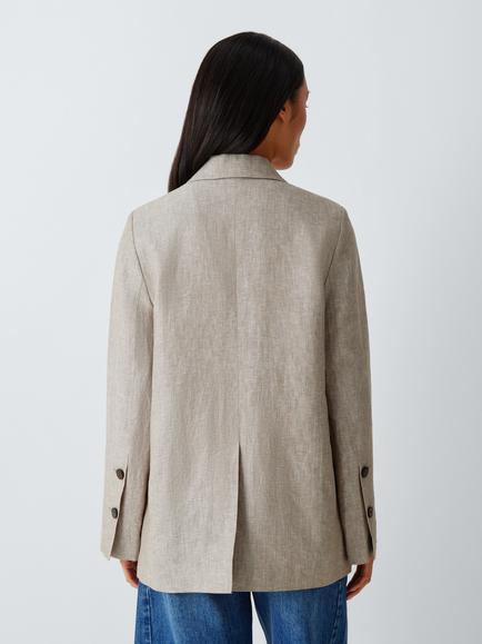 John Lewis Double Breasted Linen Blazer - view 2, Natural