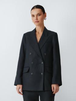 John Lewis Double Breasted Linen Blazer, Dark Navy