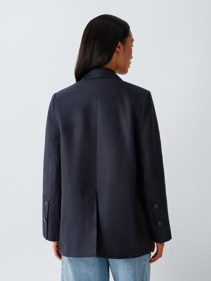 John Lewis Double Breasted Linen Blazer - view 2, Dark Navy