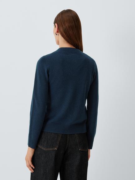 John Lewis Cashmere Crew Neck Cardigan, Navy - view 2, Navy
