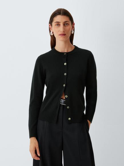 John Lewis Cashmere Crew Neck Cardigan, Black