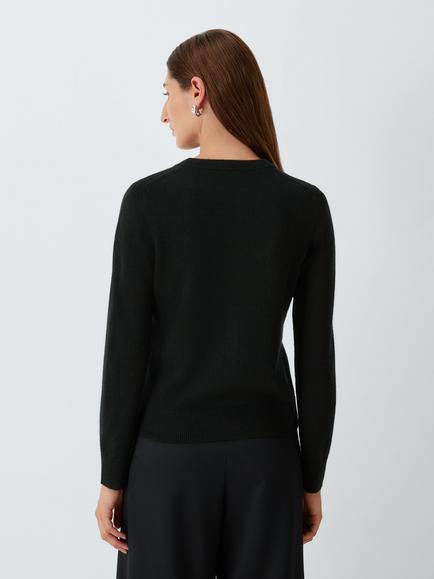 John Lewis Cashmere Crew Neck Cardigan - view 2, Black