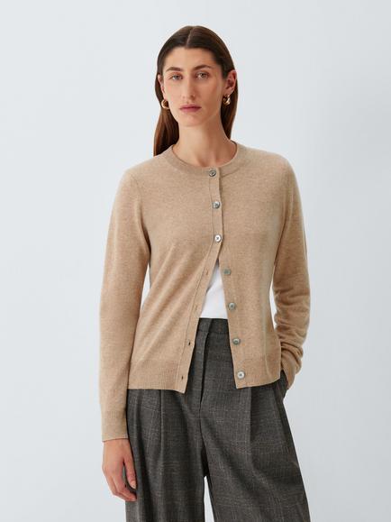 John Lewis Cashmere Crew Neck Cardigan, Camel
